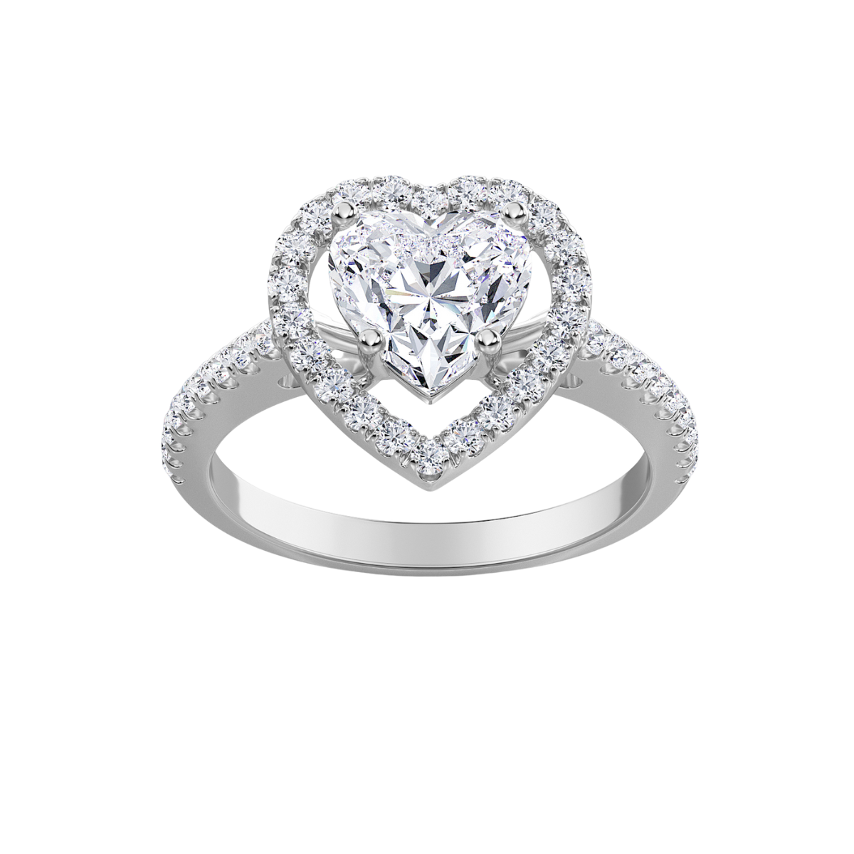 Lab Grown Heart Pave Halo Diamond Engagement Ring