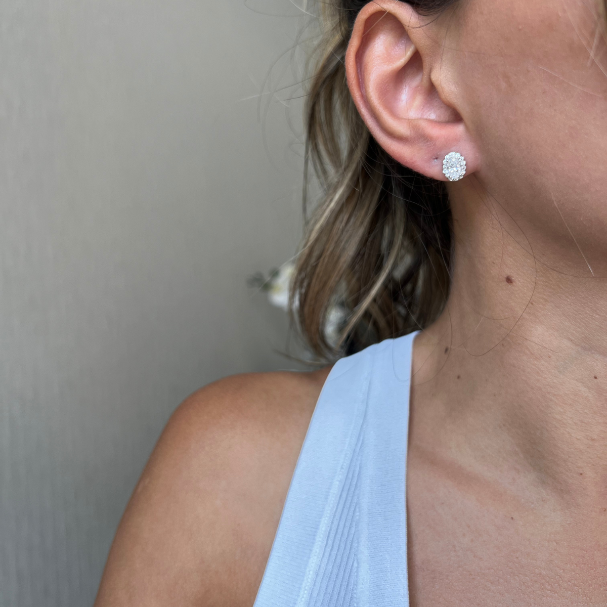 Lab Grown Oval Halo Diamond Studs