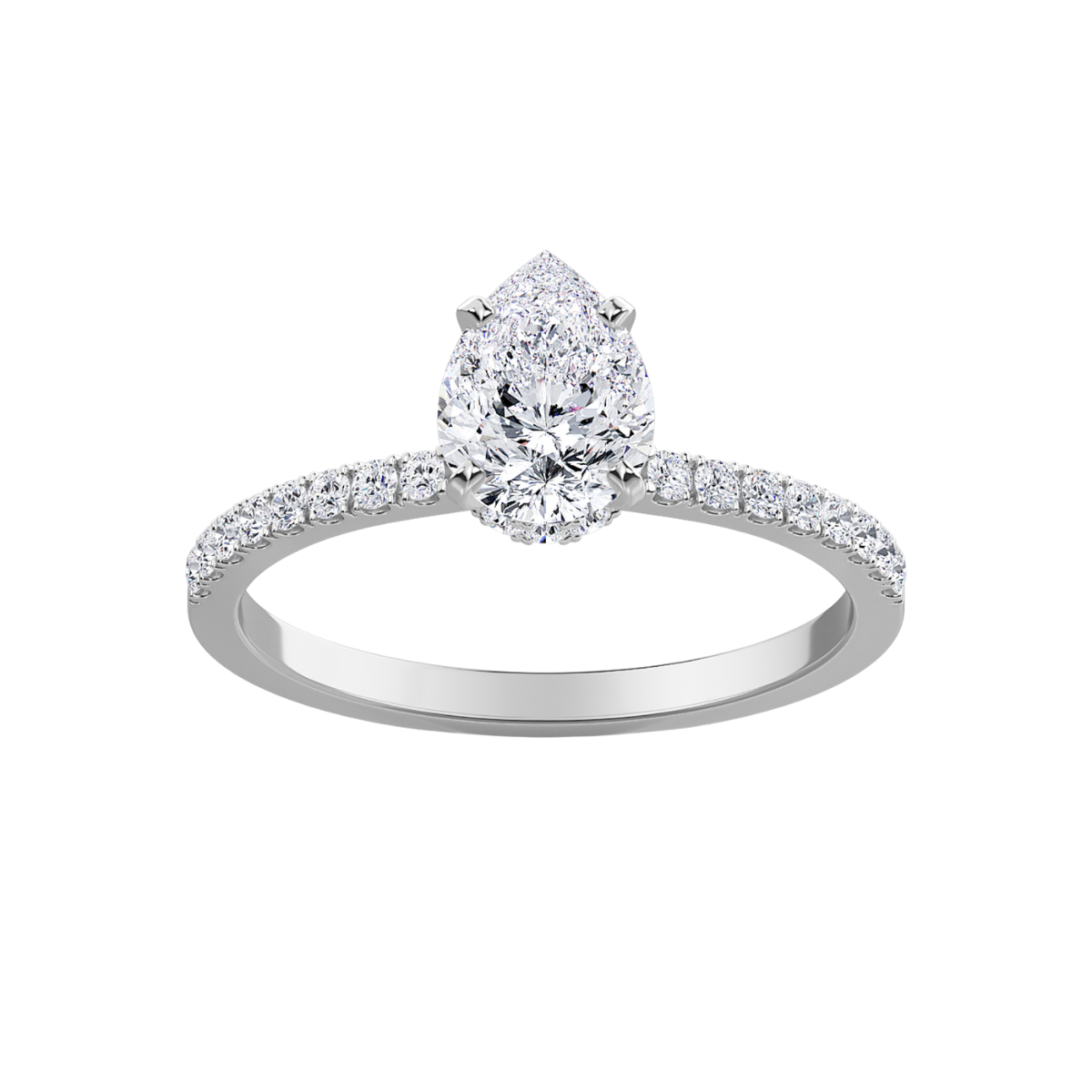 Lab Grown Pear Diamond Hidden Halo Pave Engagement Ring