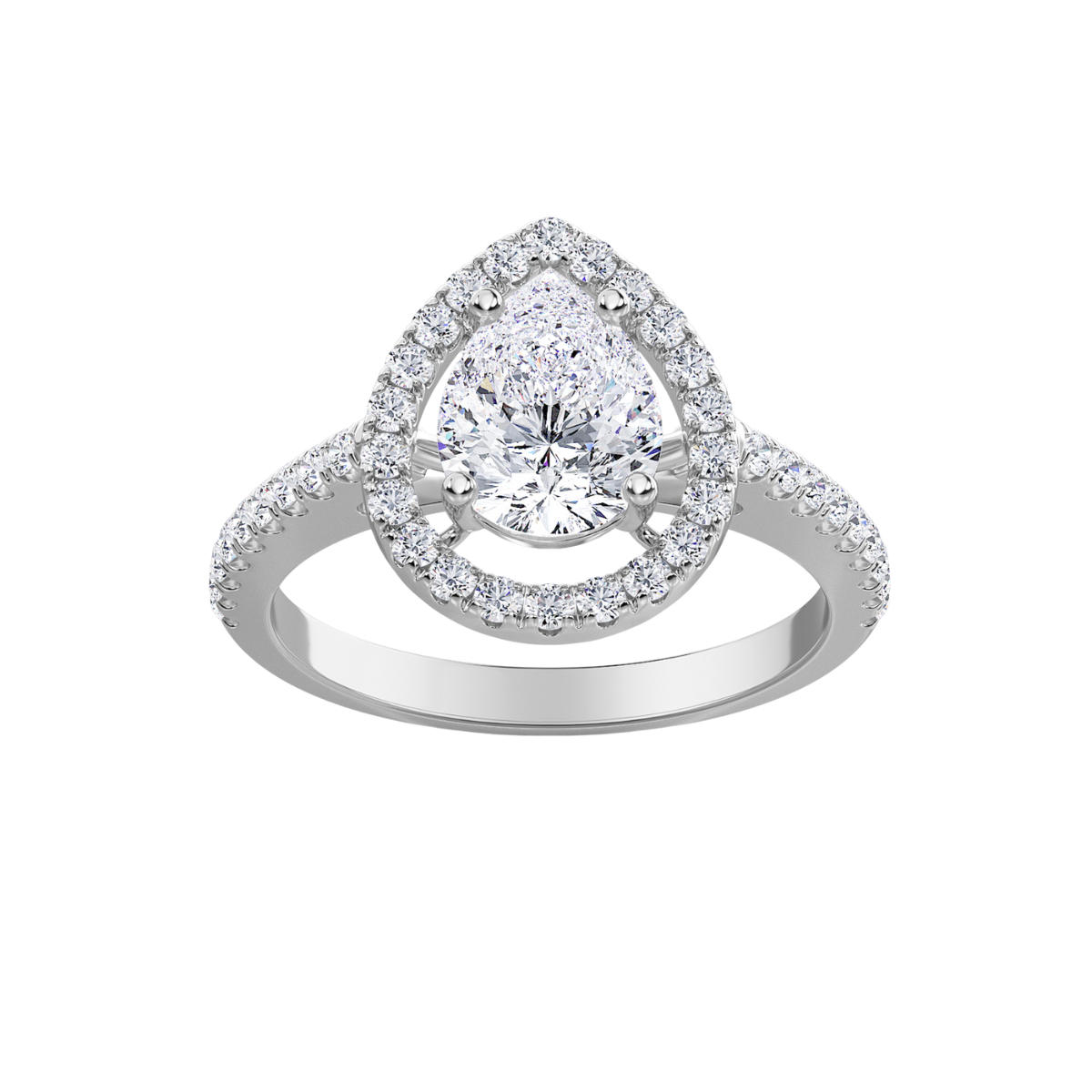 Lab Grown Pear Pave Halo Diamond Engagement Ring