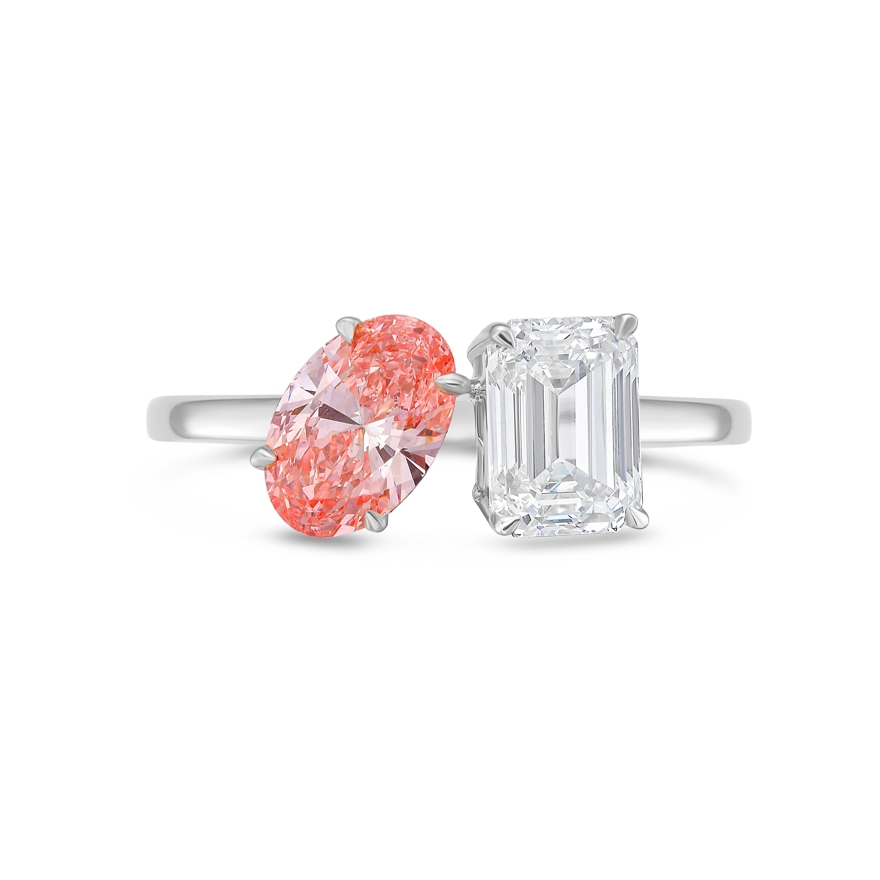 Lab Grown Pink Oval & Emerald Diamond Fashion Ring