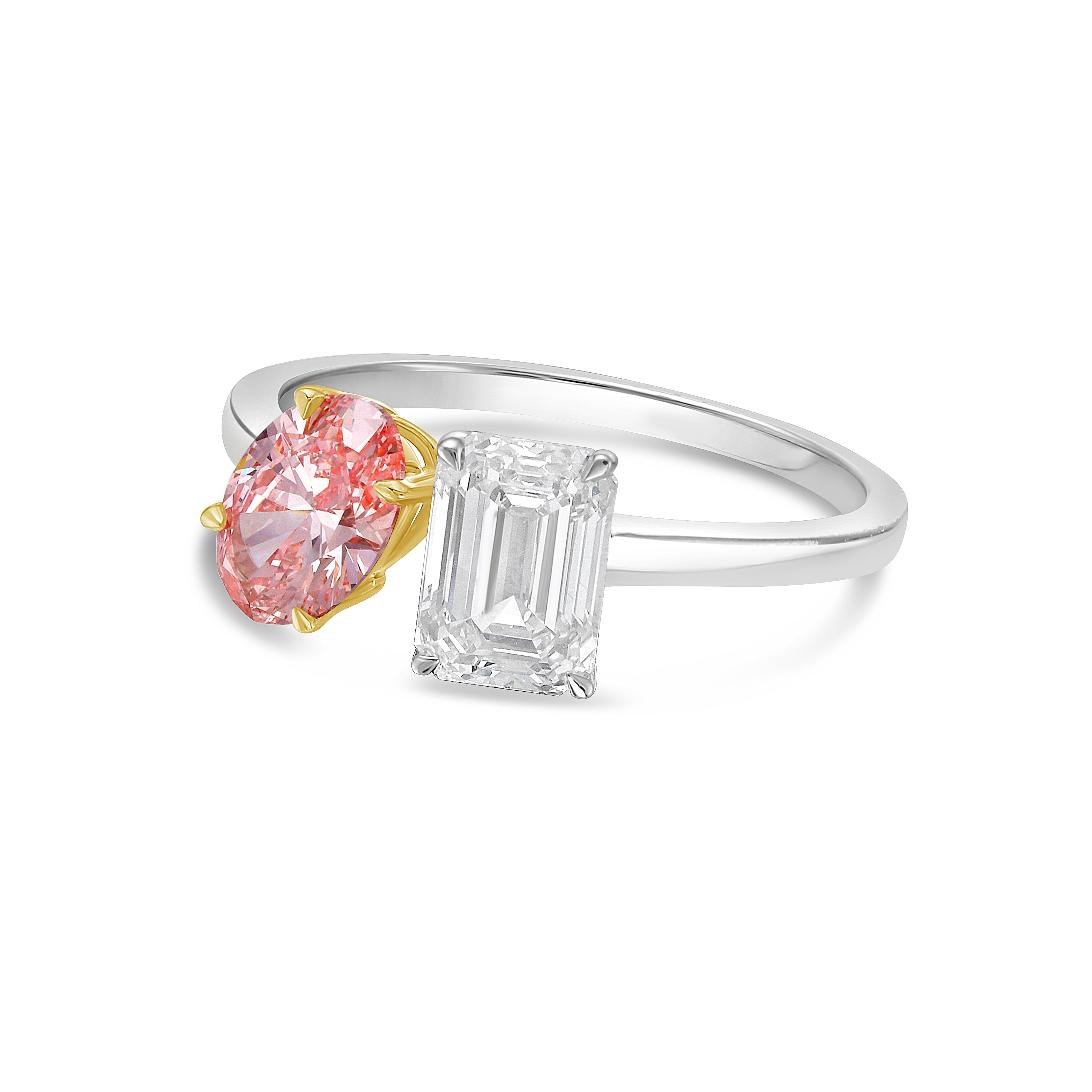 Lab Grown Pink Oval & Emerald Diamond Ring