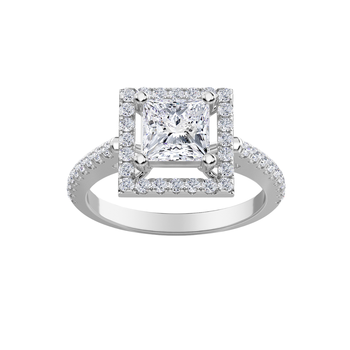 Lab Grown  Princess Cut Center Stone Halo Engagement Ring
