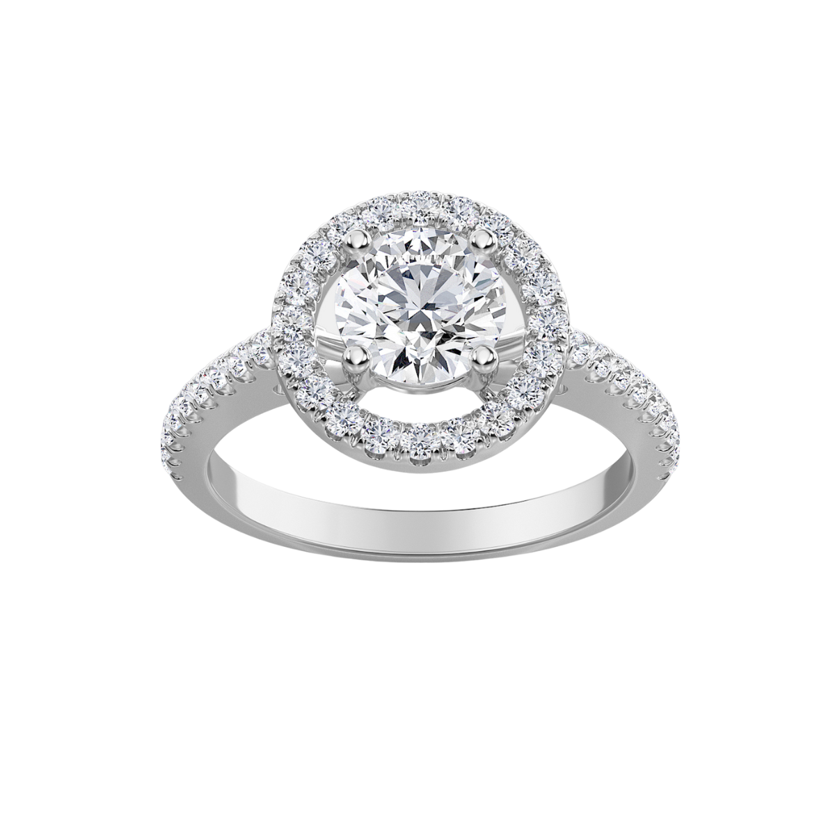 Lab Grown Round Diamond Halo Pave Engagement Ring