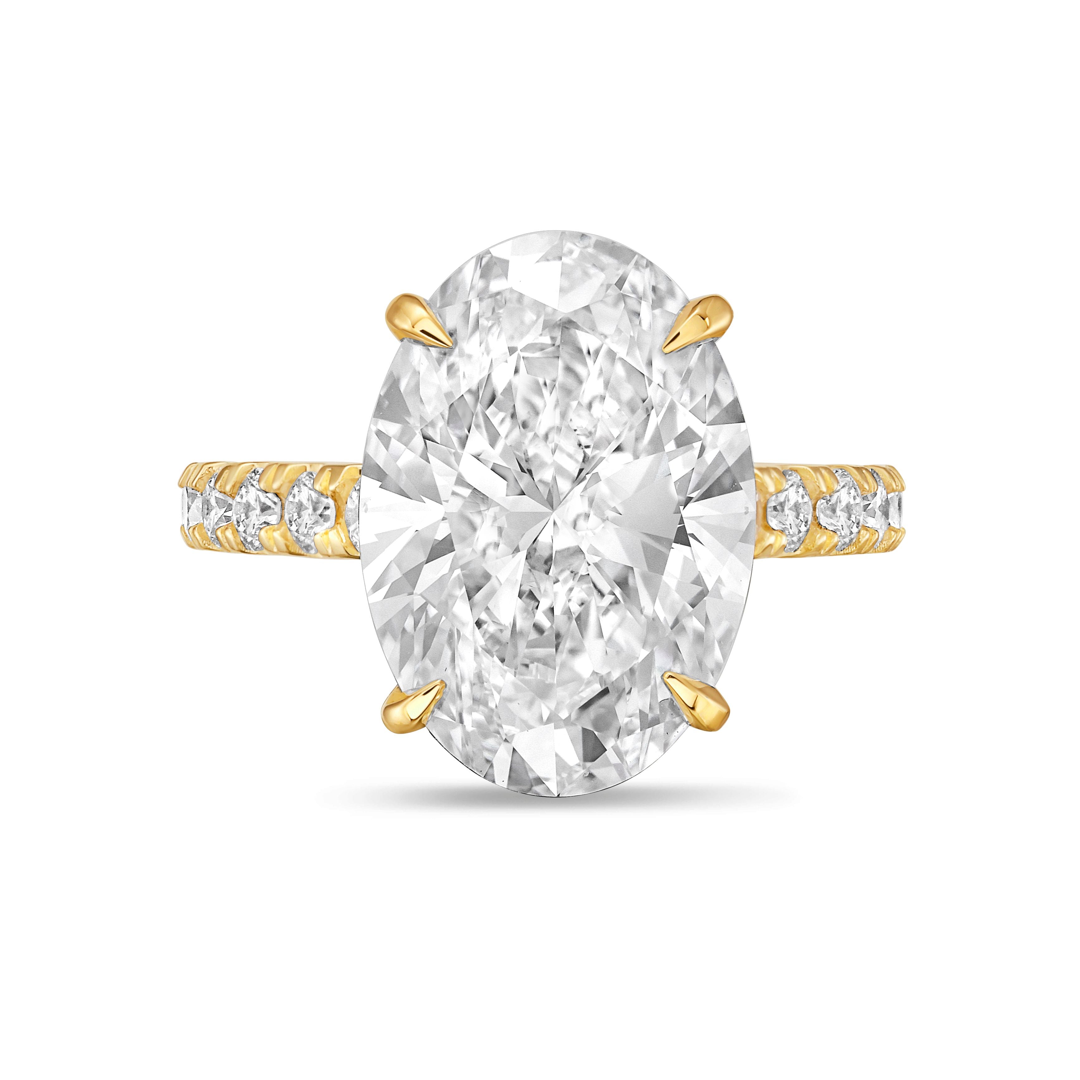 Lab grown oval engagement ring with pavé band in 18K gold