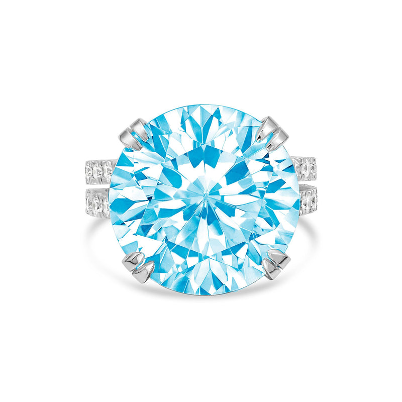 Lab-Grown Blue Round Diamond Split Shank Engagement Ring, 14K Gold