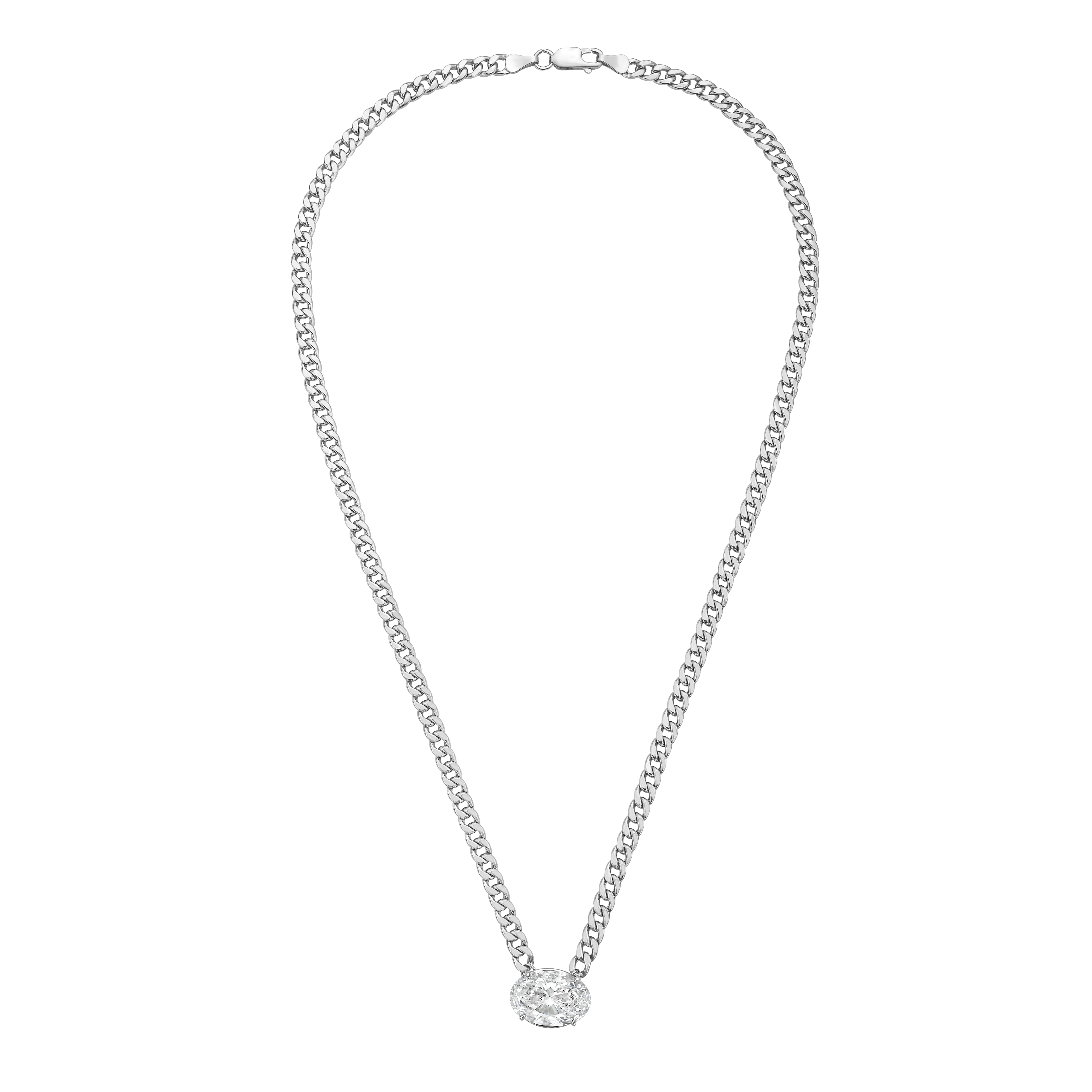 Lab Grown Oval Pendant With Cuban Link Chain
