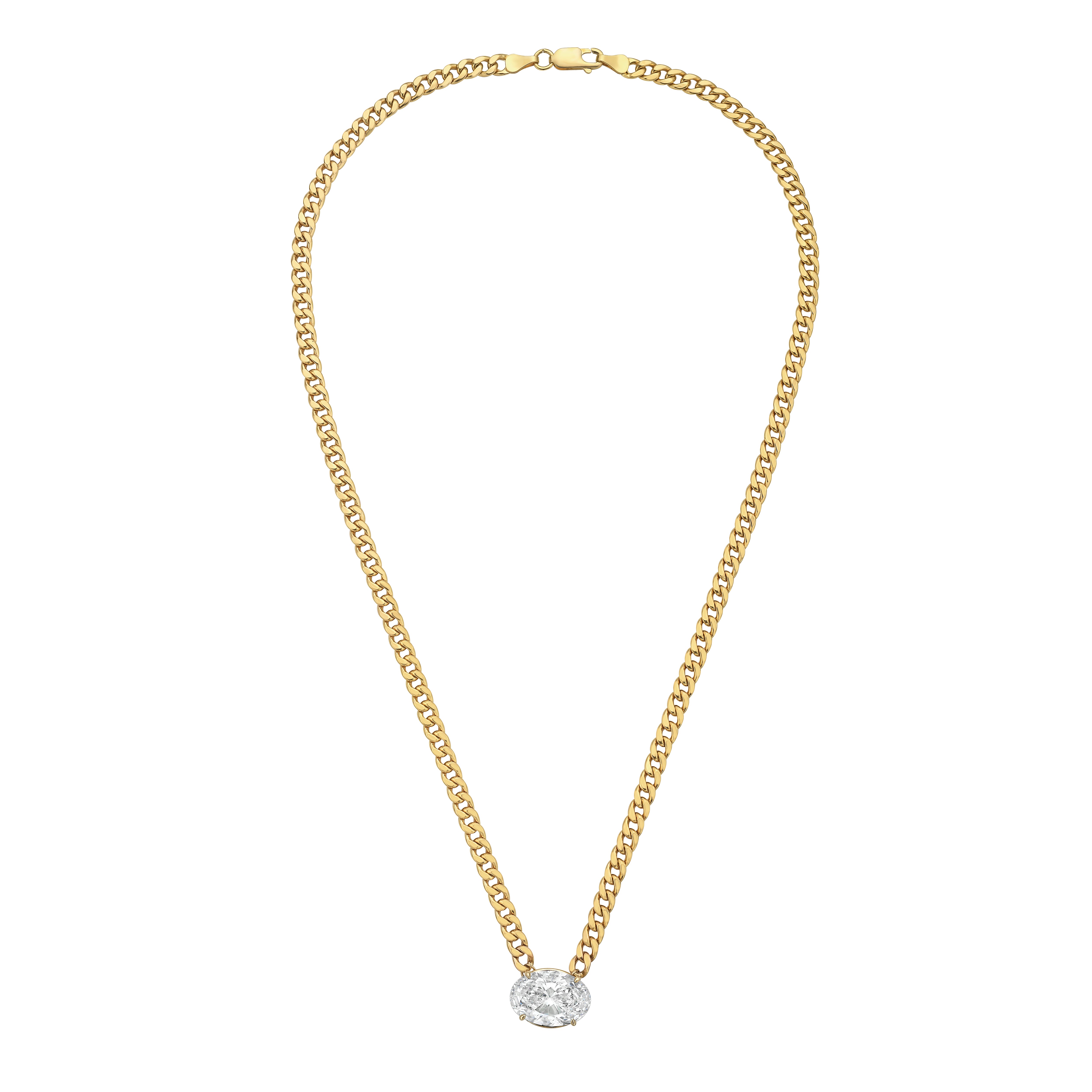 Lab Grown Oval Pendant With Cuban Link Chain