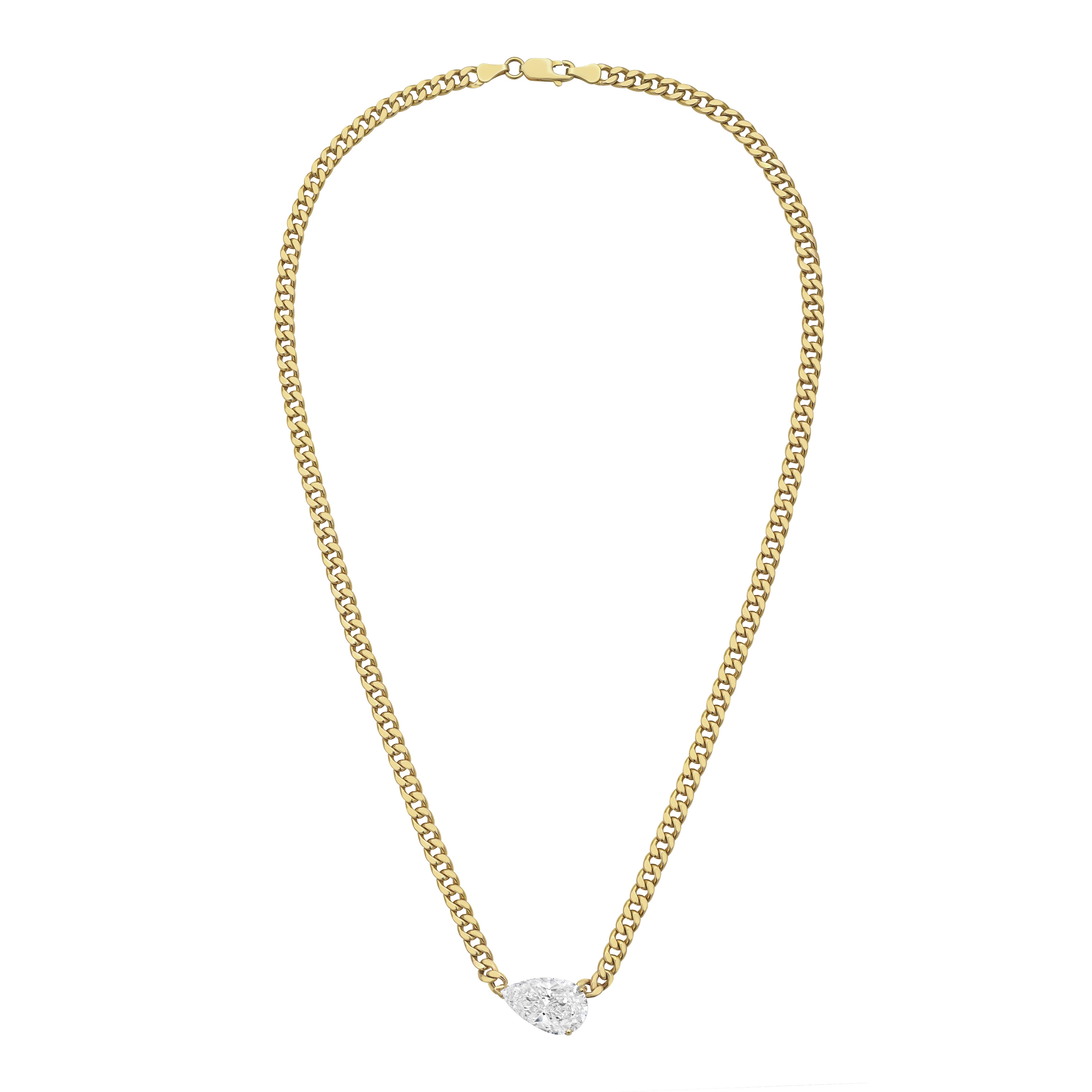 Lab Grown Pear Pendant With Cuban Link Chain