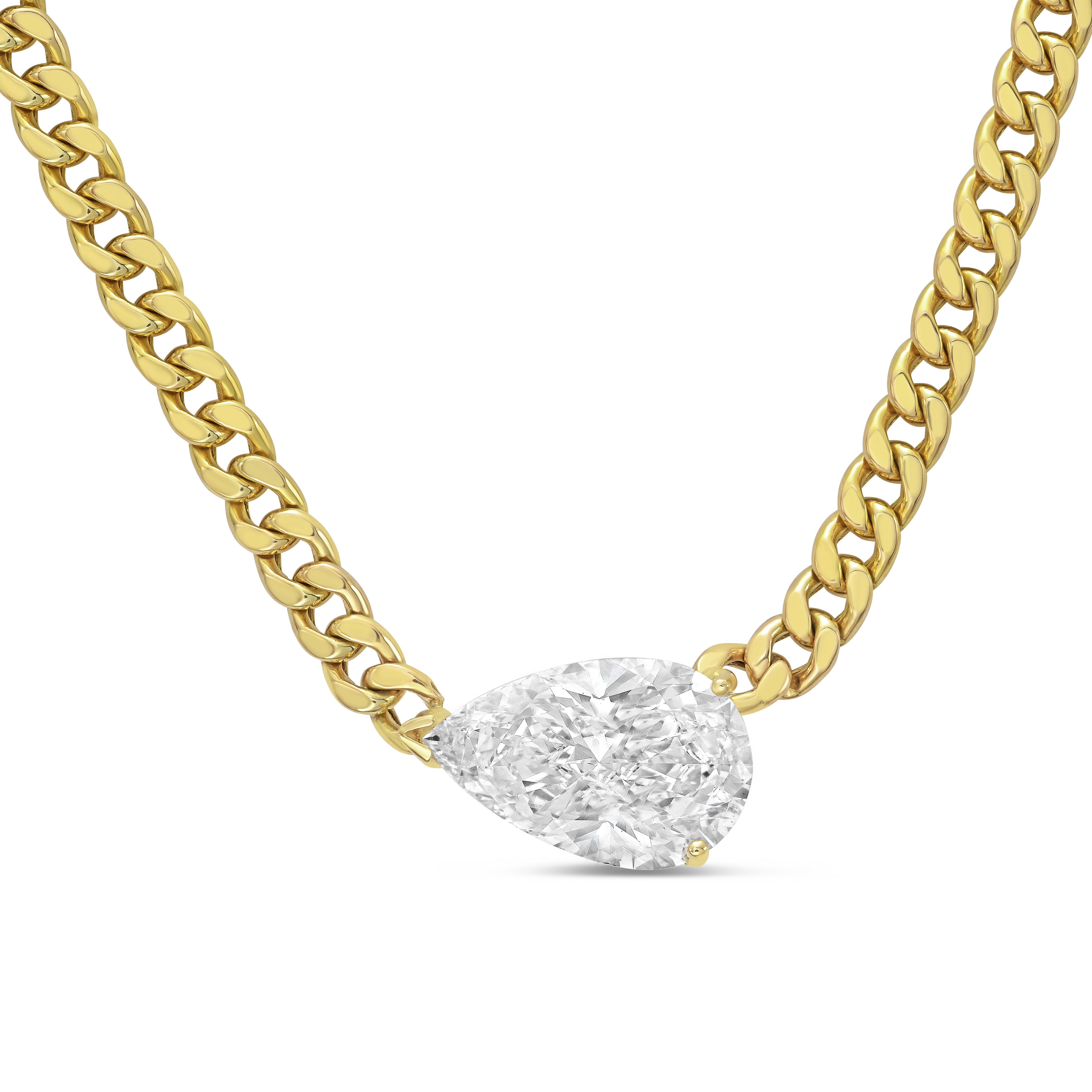 Lab Grown Pear Pendant With Cuban Link Chain