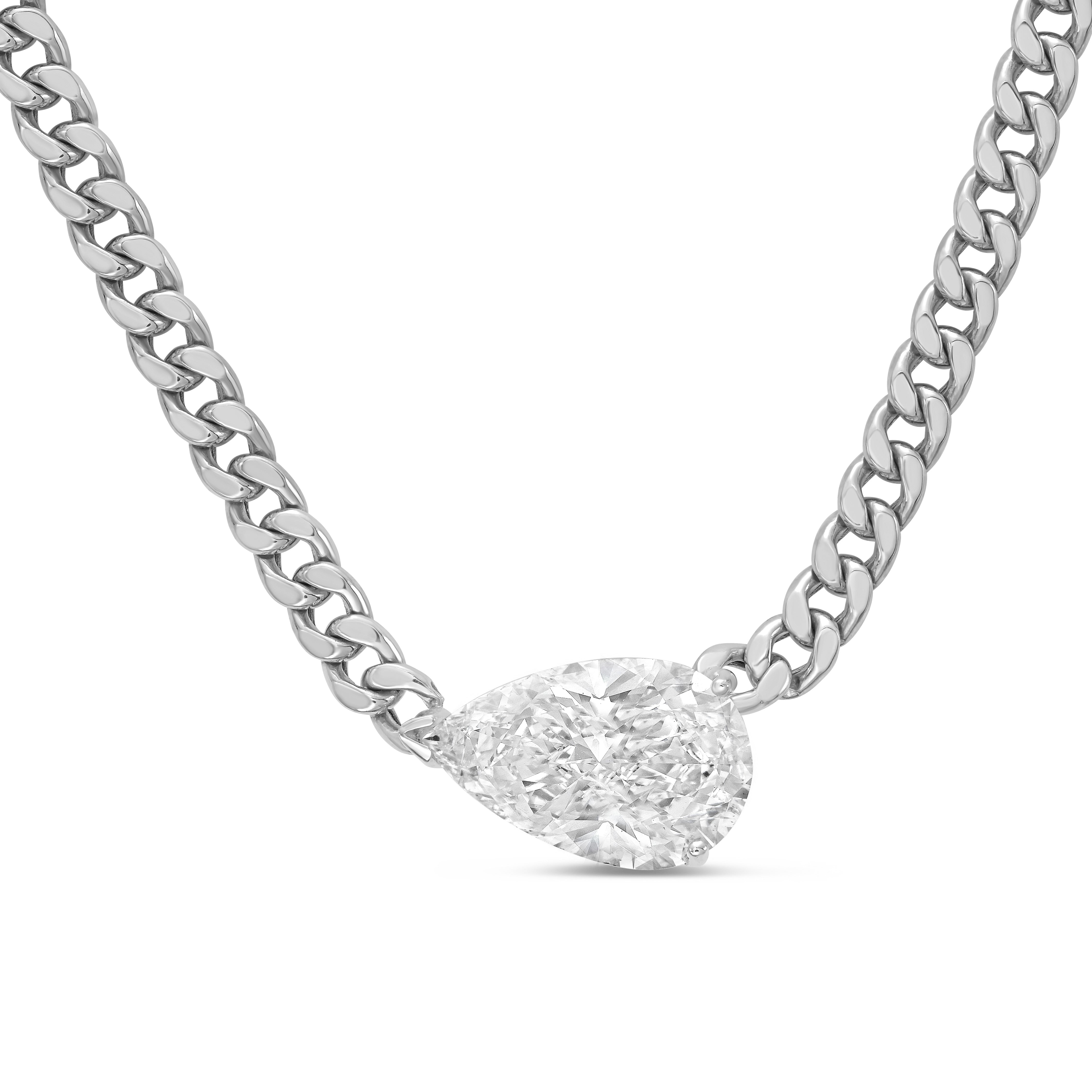Lab Grown Pear Pendant With Cuban Link Chain | Diana M Jewels all