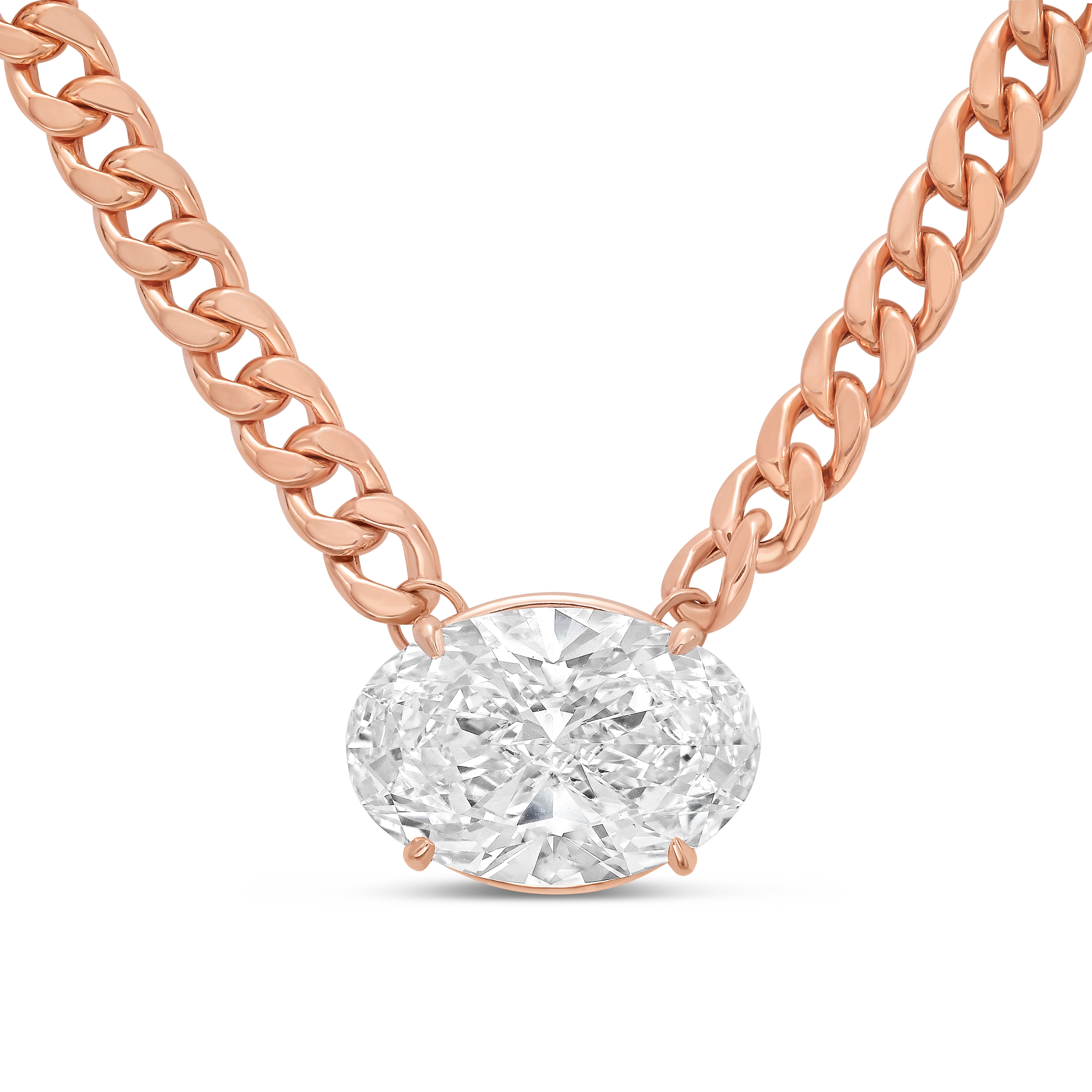 Lab Grown Oval Pendant With Cuban Link Chain