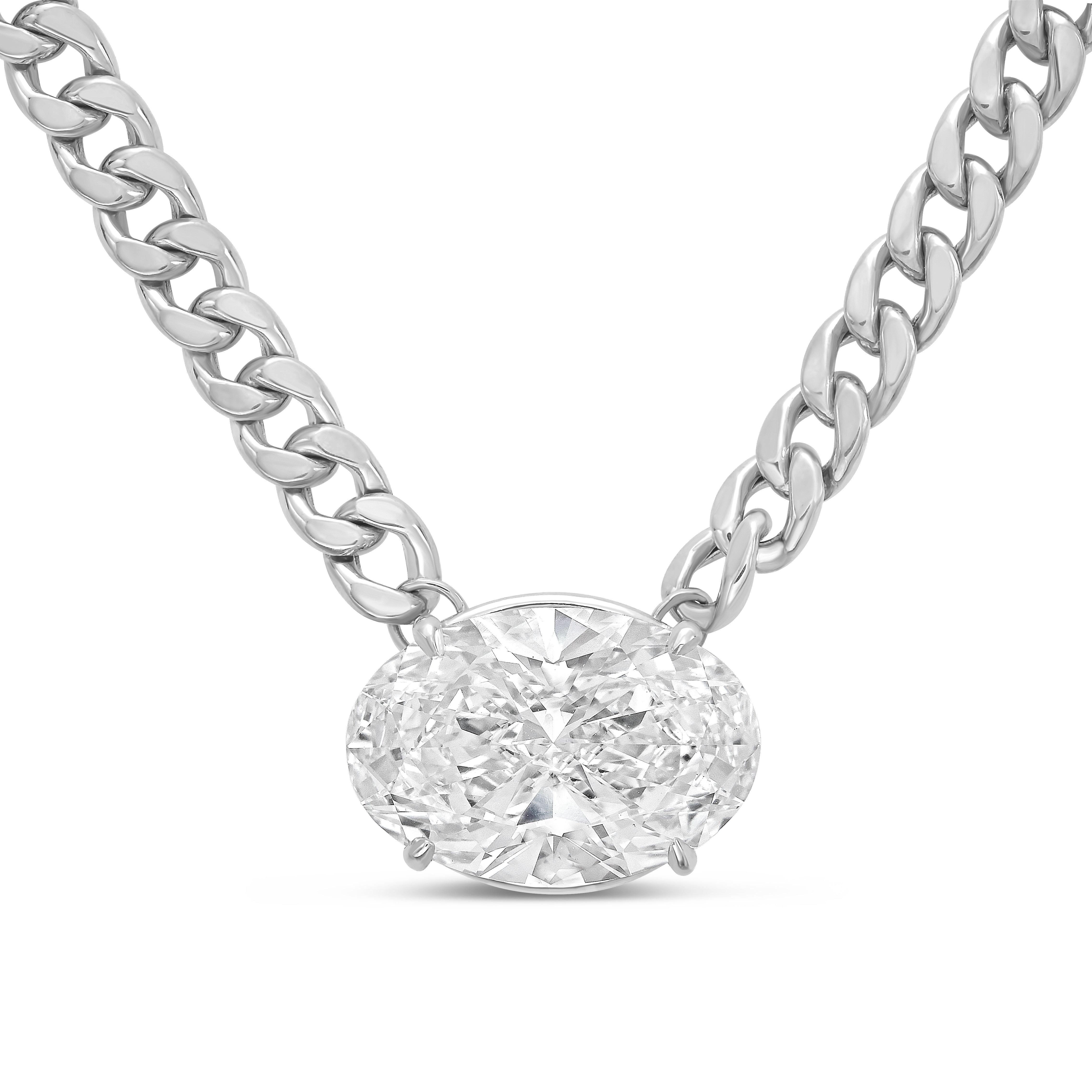 Lab Grown Oval Pendant With Cuban Link Chain