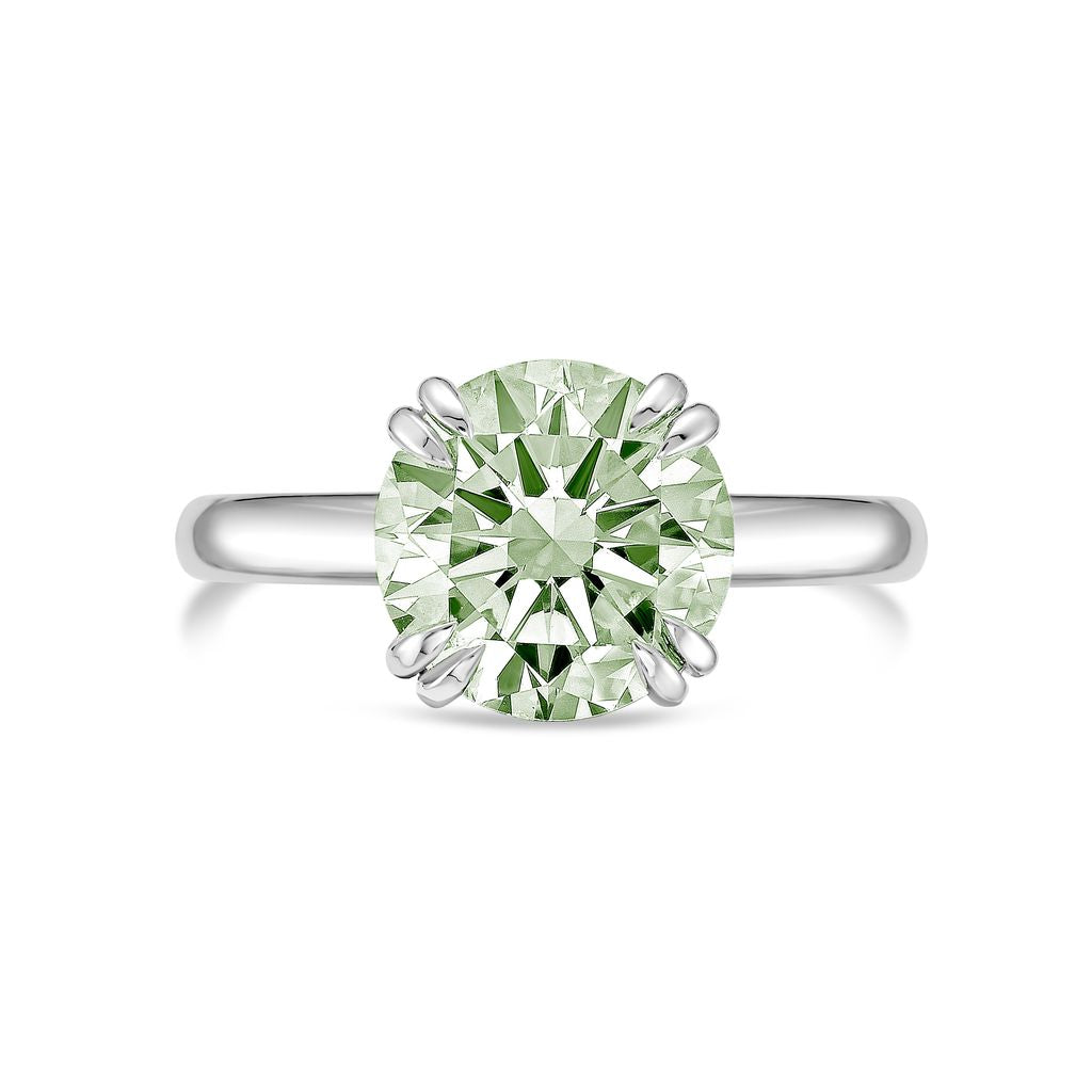 Lab-Grown Green Round Split Claw Engagement Ring, 14k Gold