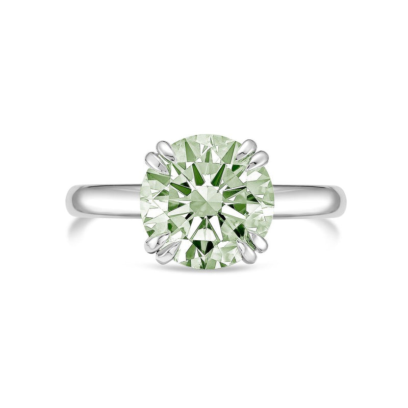 Lab-Grown Green Round Split Claw Engagement Ring, 14k Gold