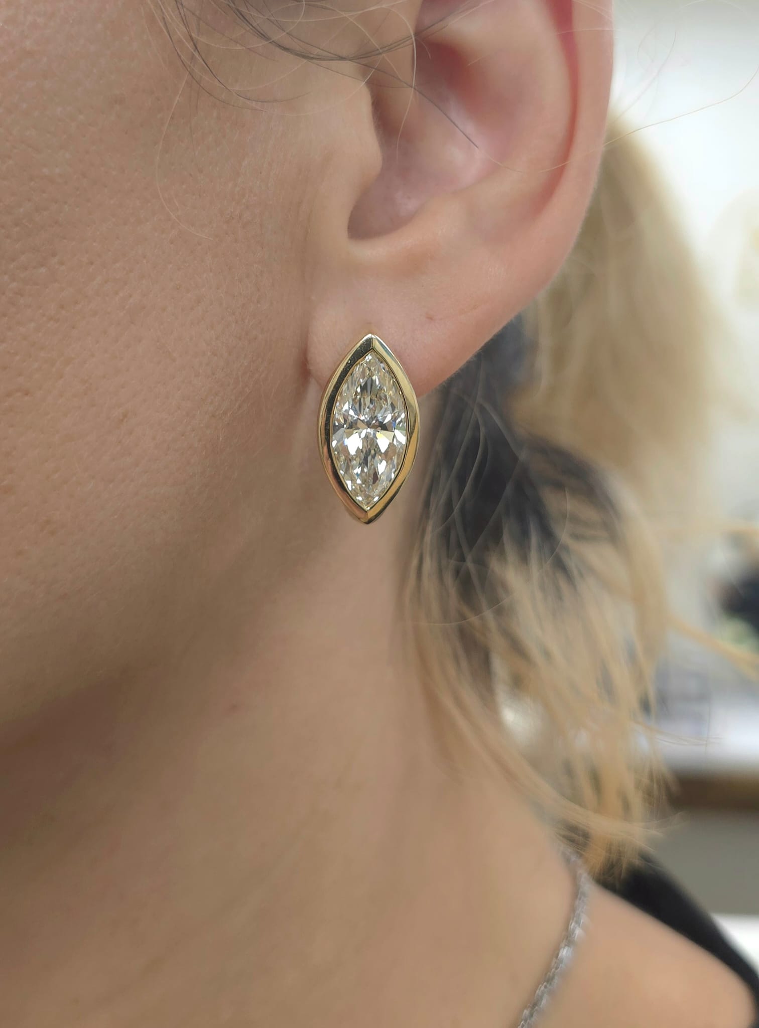 Lab Grown Marquise Diamond Bezel Earrings