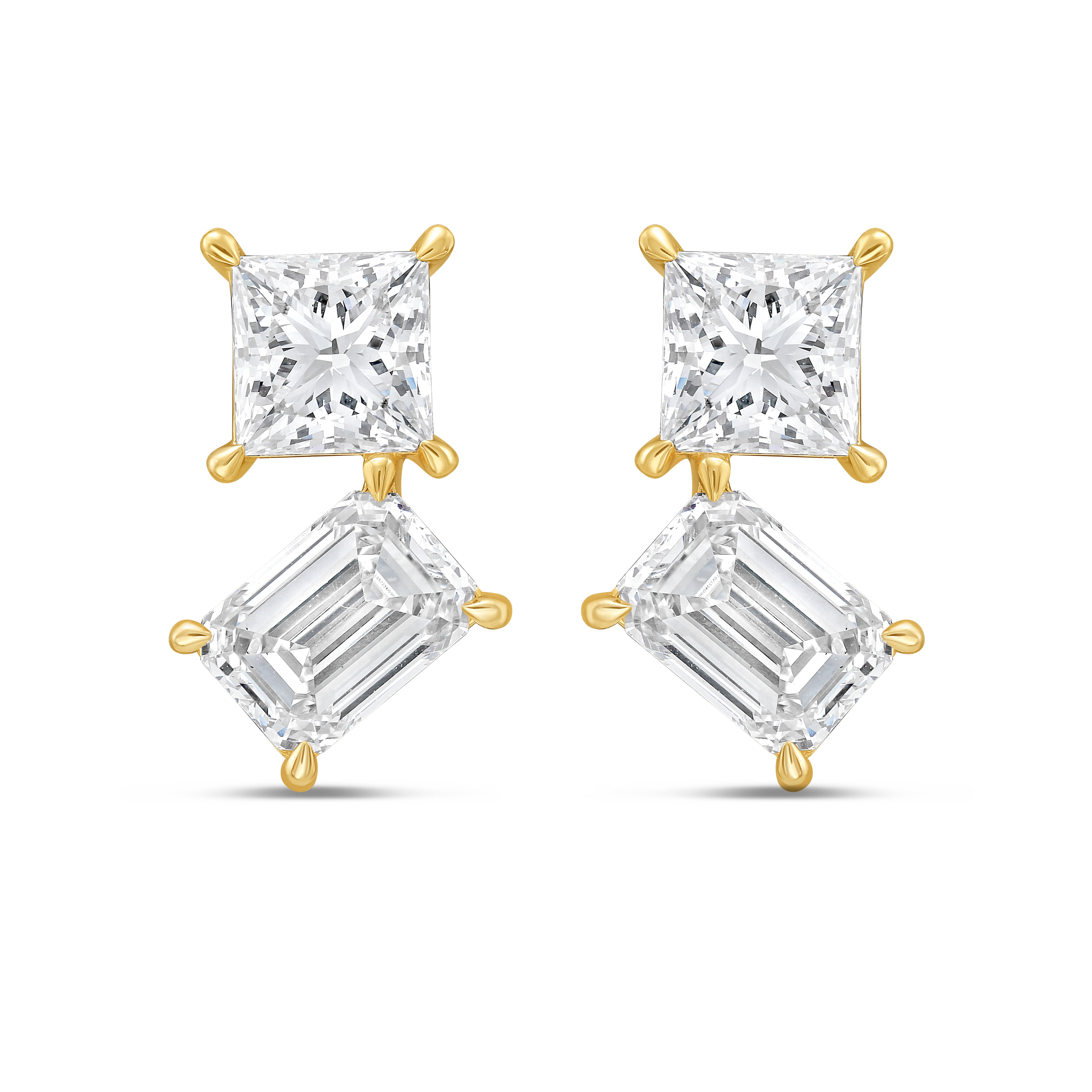 Lab Grown Princess And Emerald Diamond Earrings