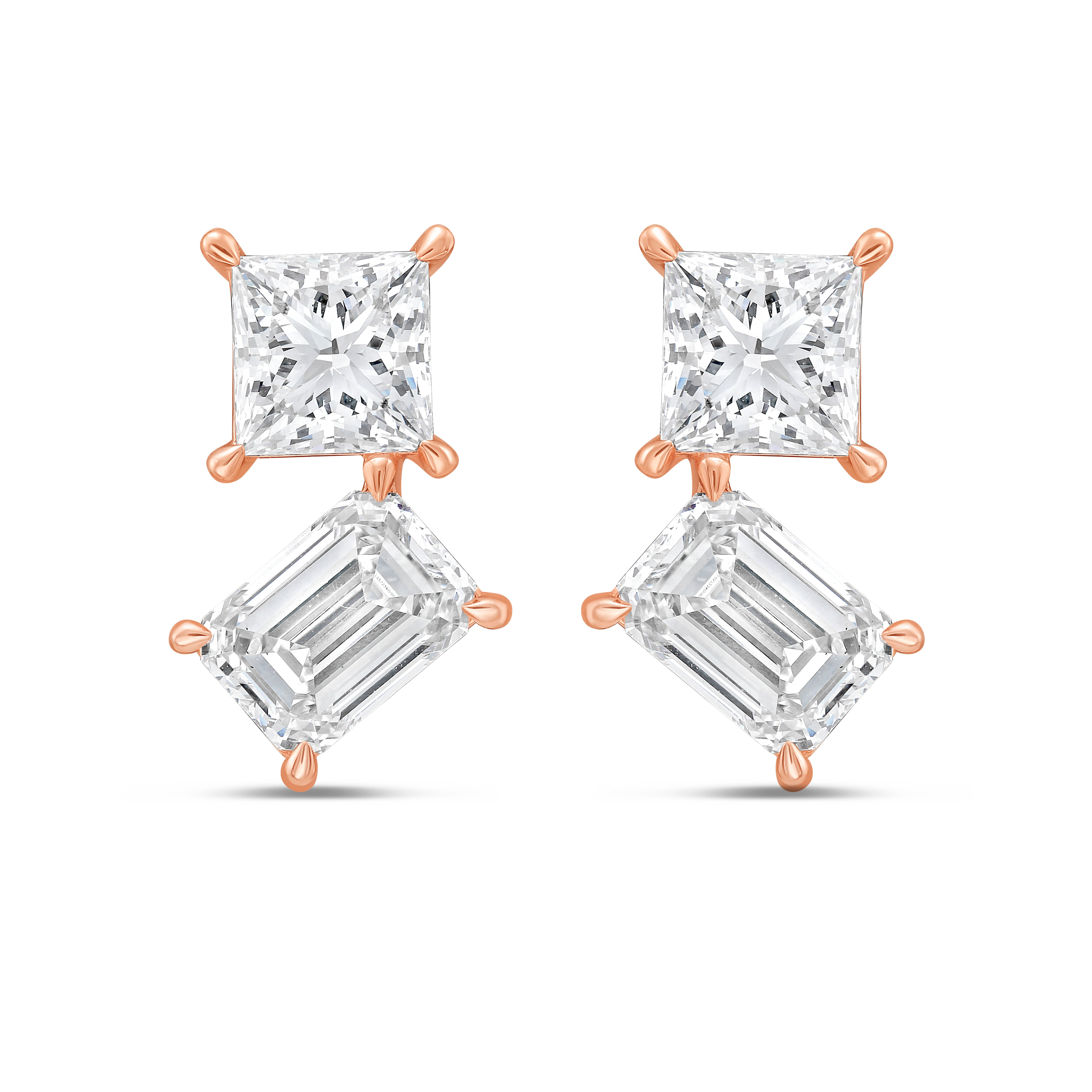 Lab Grown Princess And Emerald Diamond Earrings