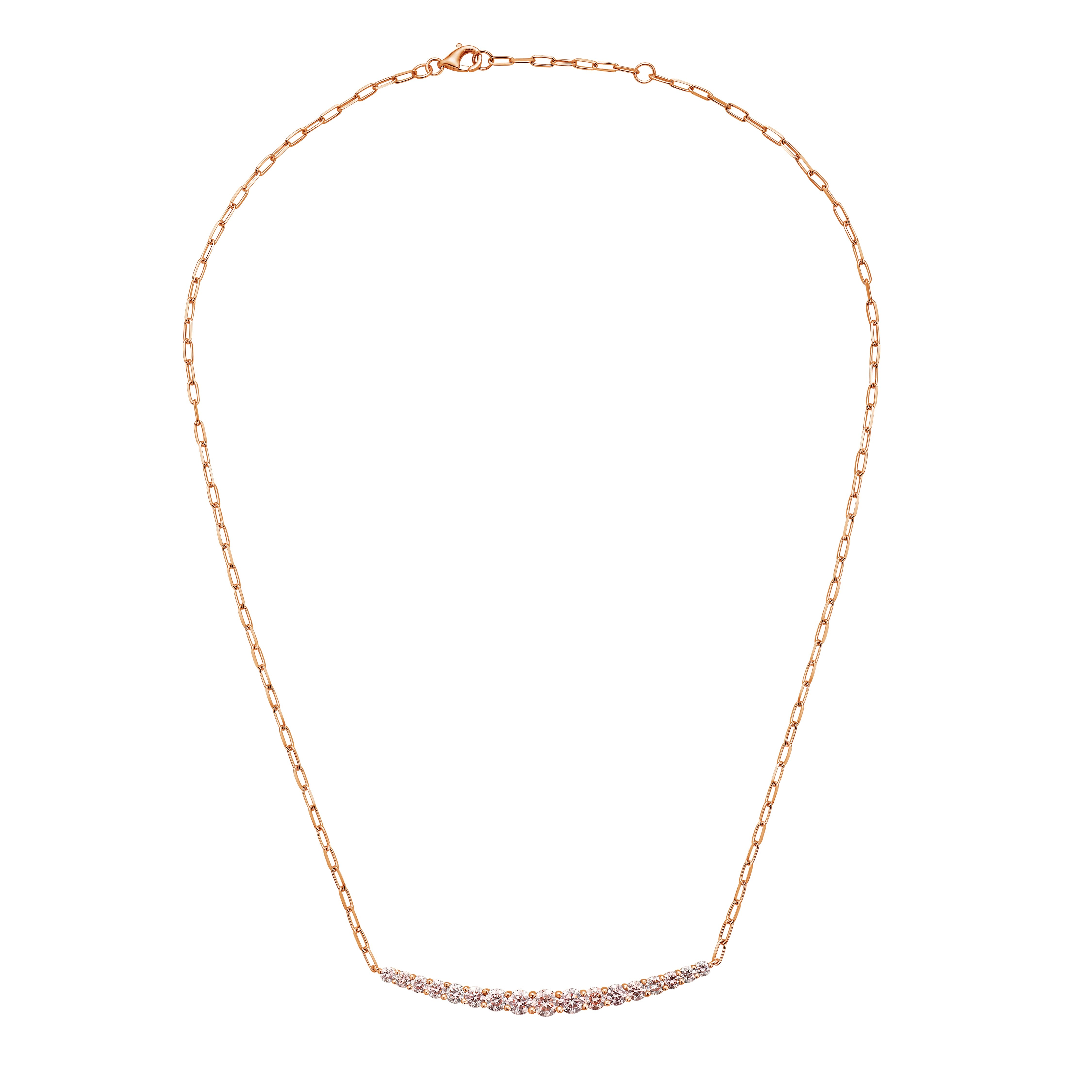 Lab Grown Pink Diamond Graduated Curved Bar Necklace