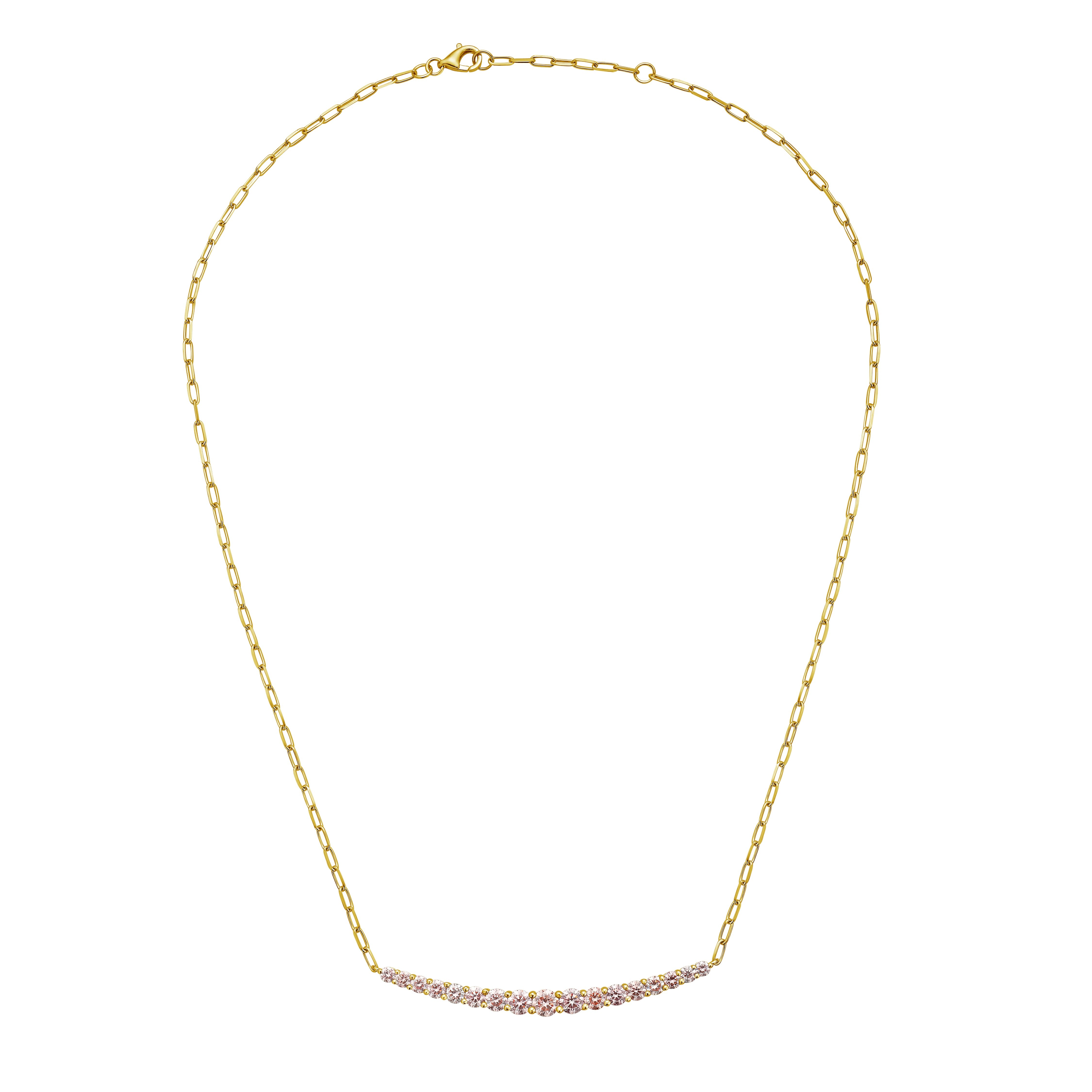 Lab Grown Pink Diamond Graduated Curved Bar Necklace