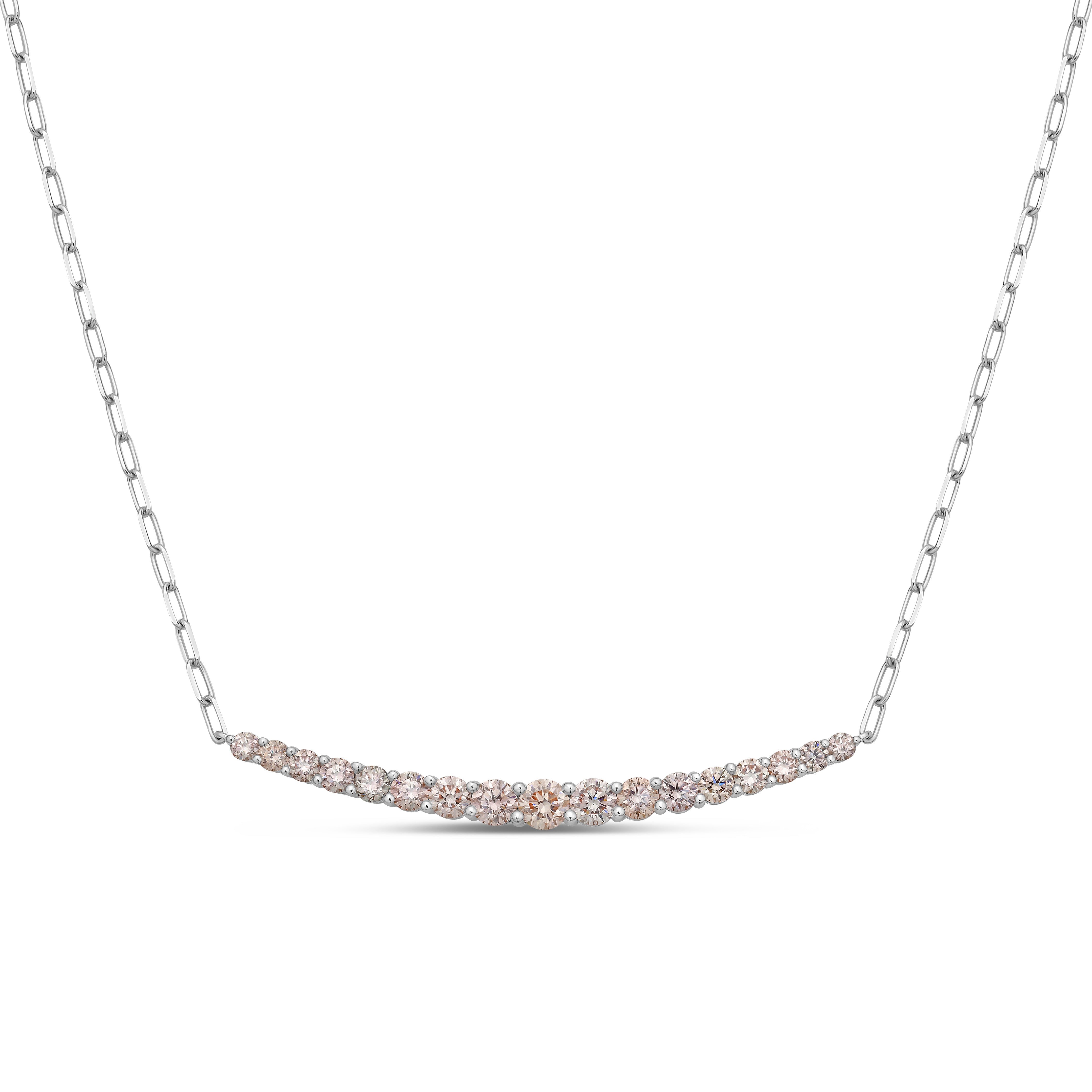 Lab Grown Pink Diamond Graduated Curved Bar Necklace