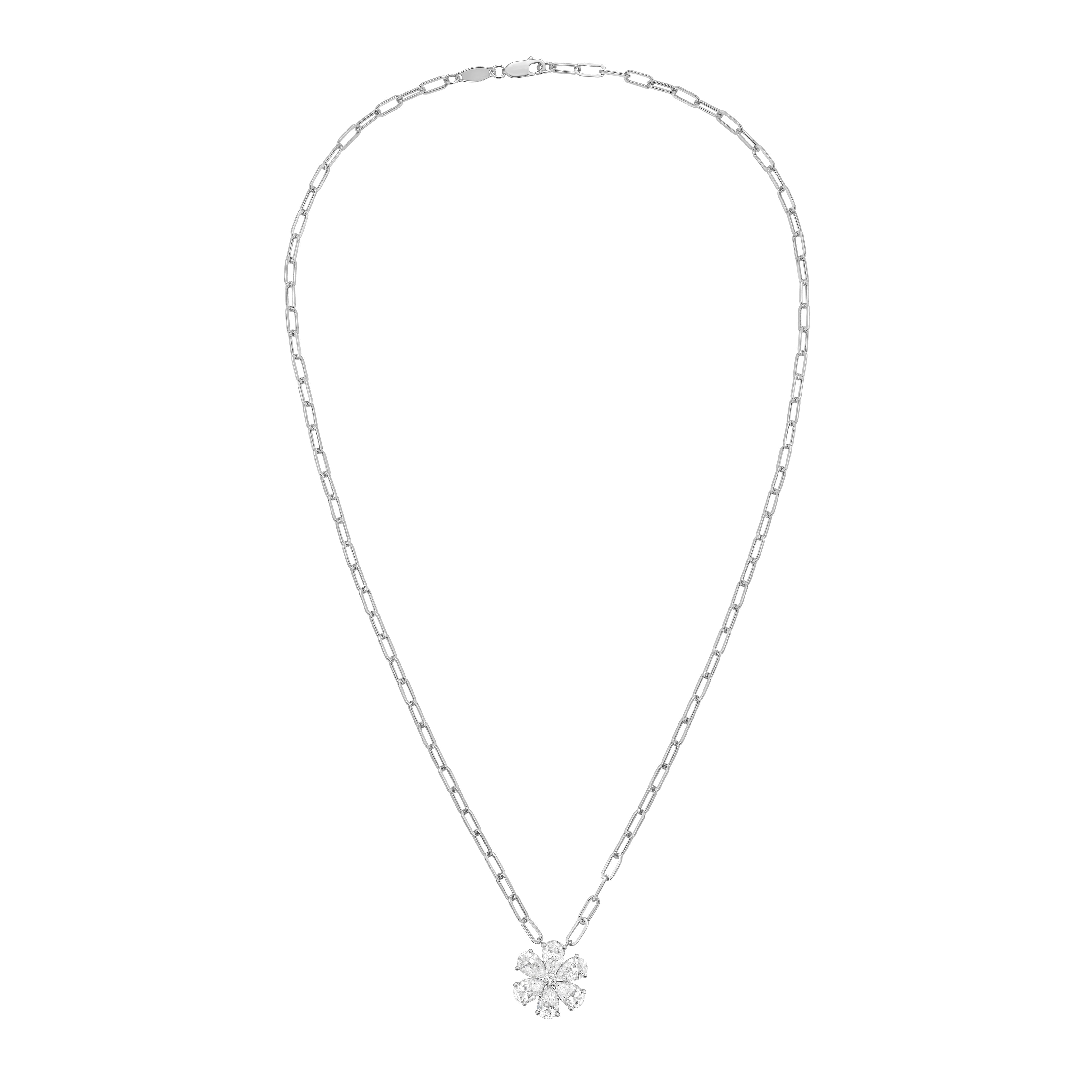 Lab Grown Flower Pendant With Paperclip Chain