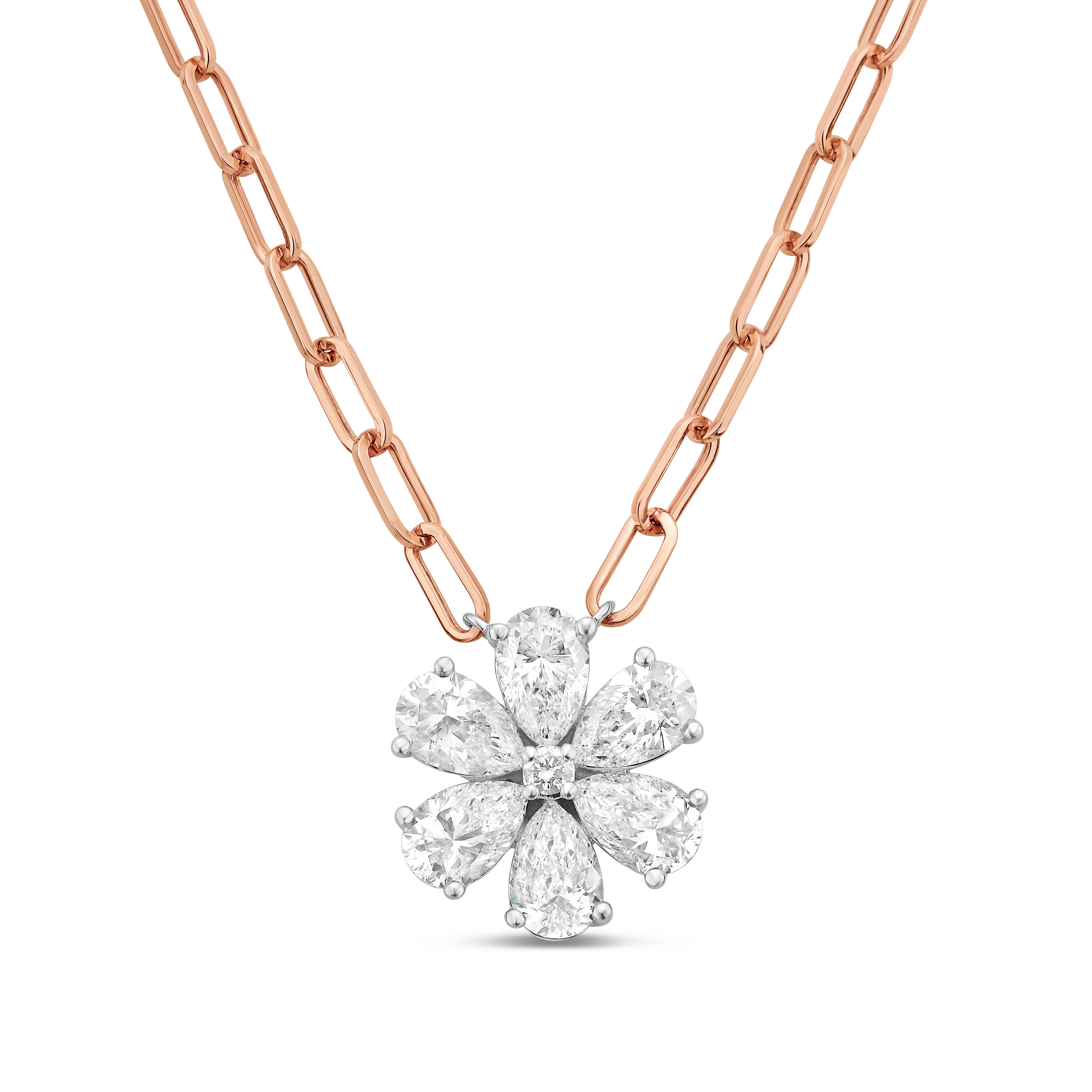 Lab Grown Flower Pendant With Paperclip Chain