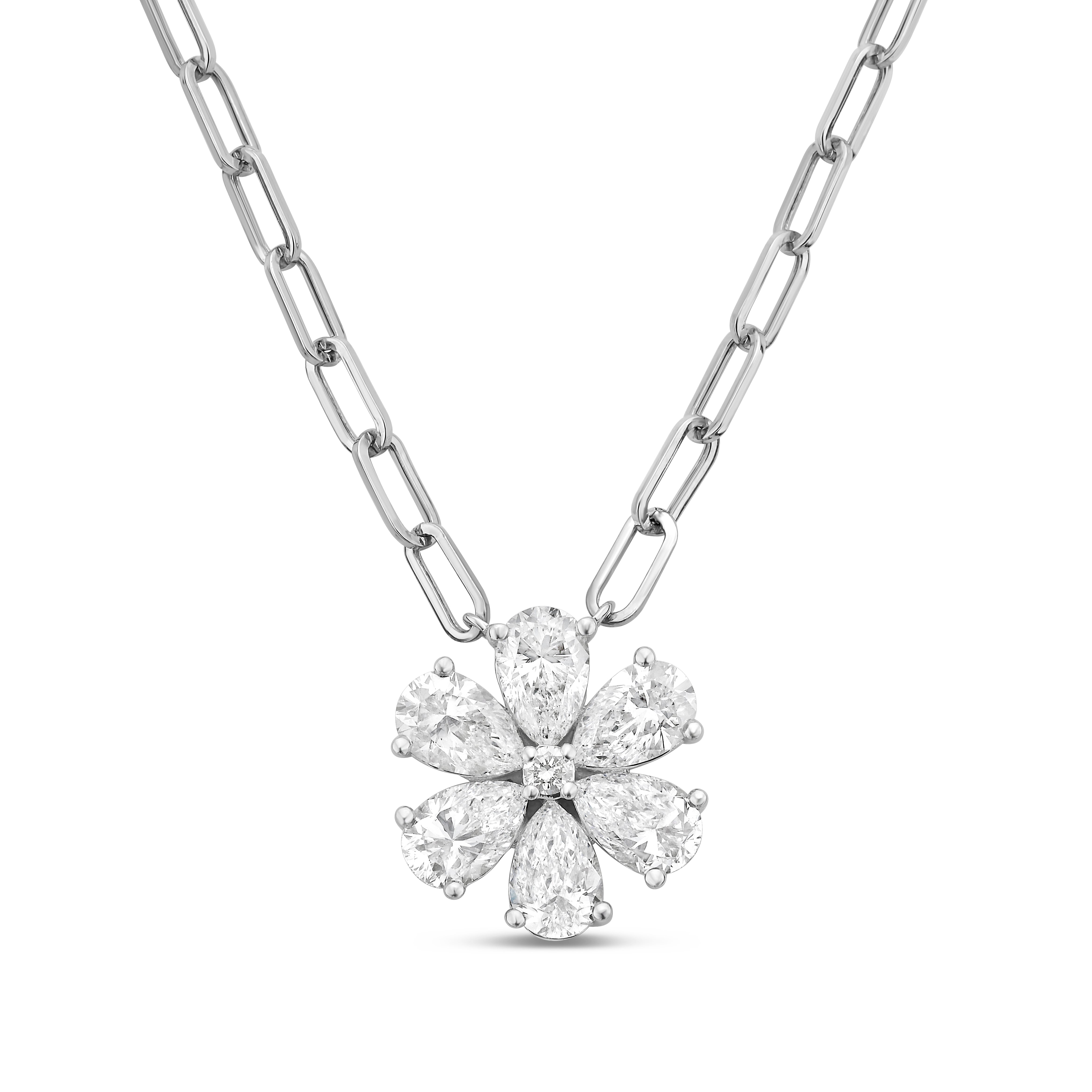 Lab Grown Flower Pendant With Paperclip Chain