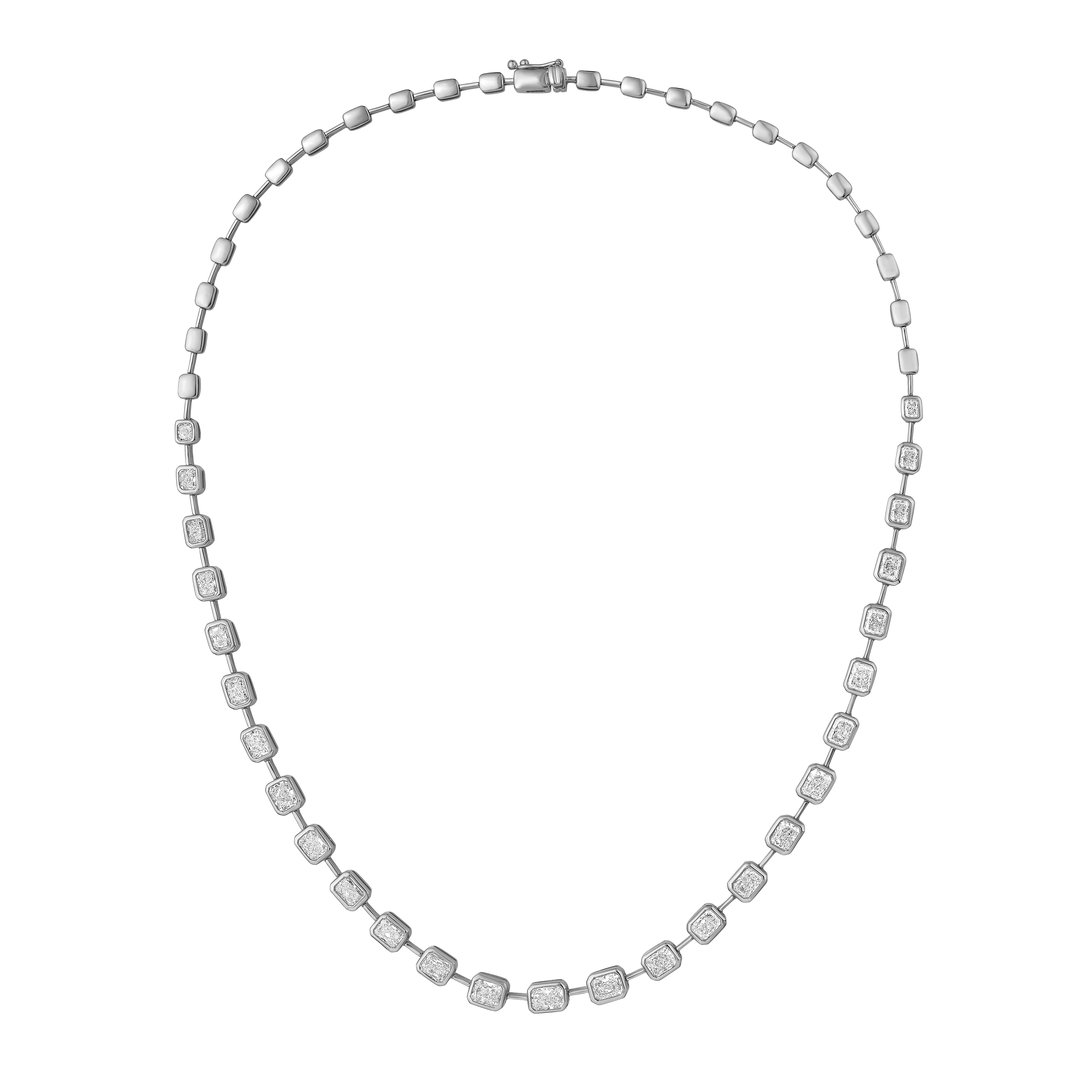 Lab Grown Radiant Diamond Graduated Bezel Station Necklace