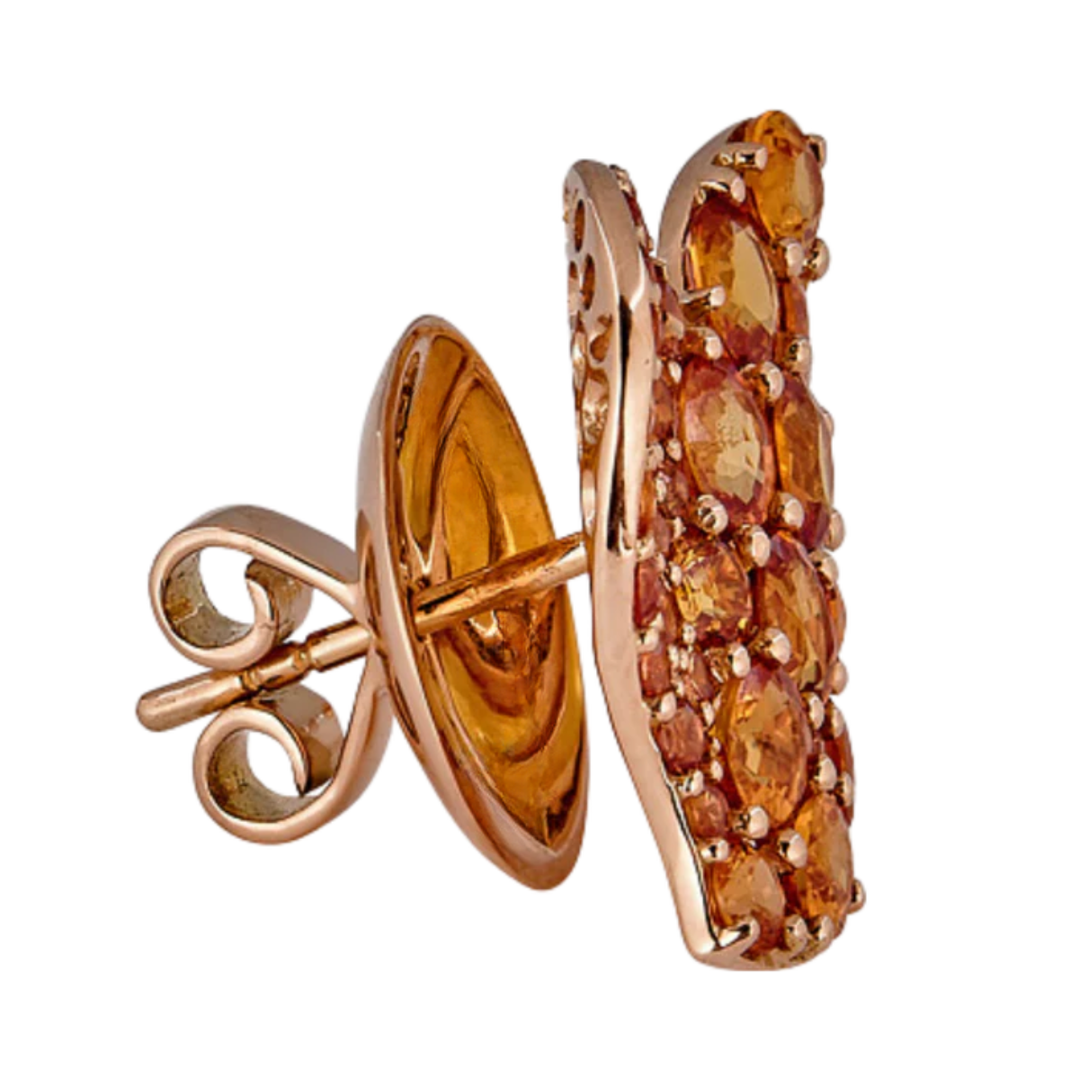 Medium orange sapphire heart stud earrings, wave design in rose gold