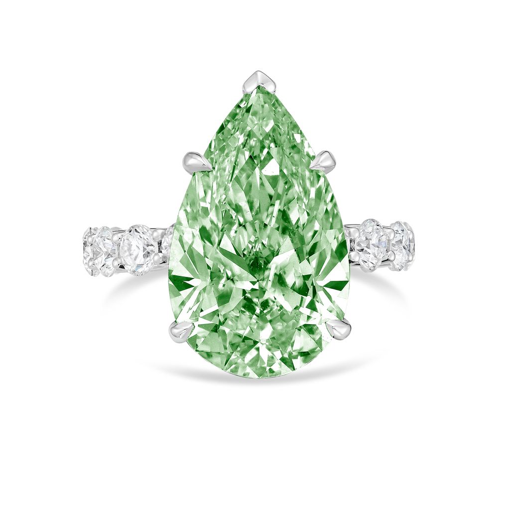 Lab-Grown Green Pear Diamond Engagement Pave Ring, 18K Gold