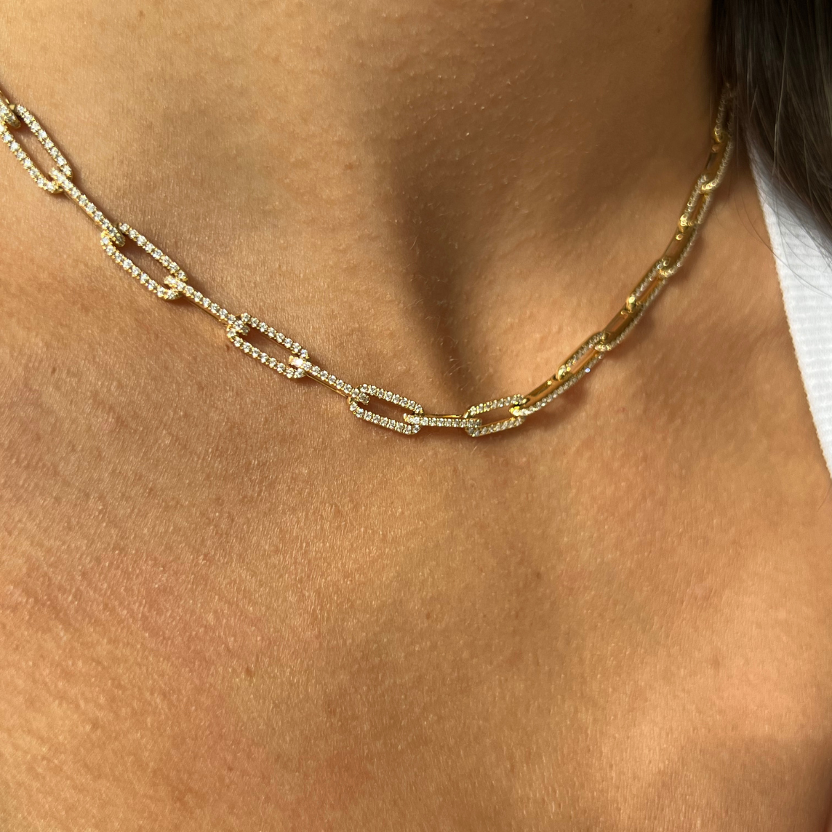 Diamond Paper Clip Link Necklace