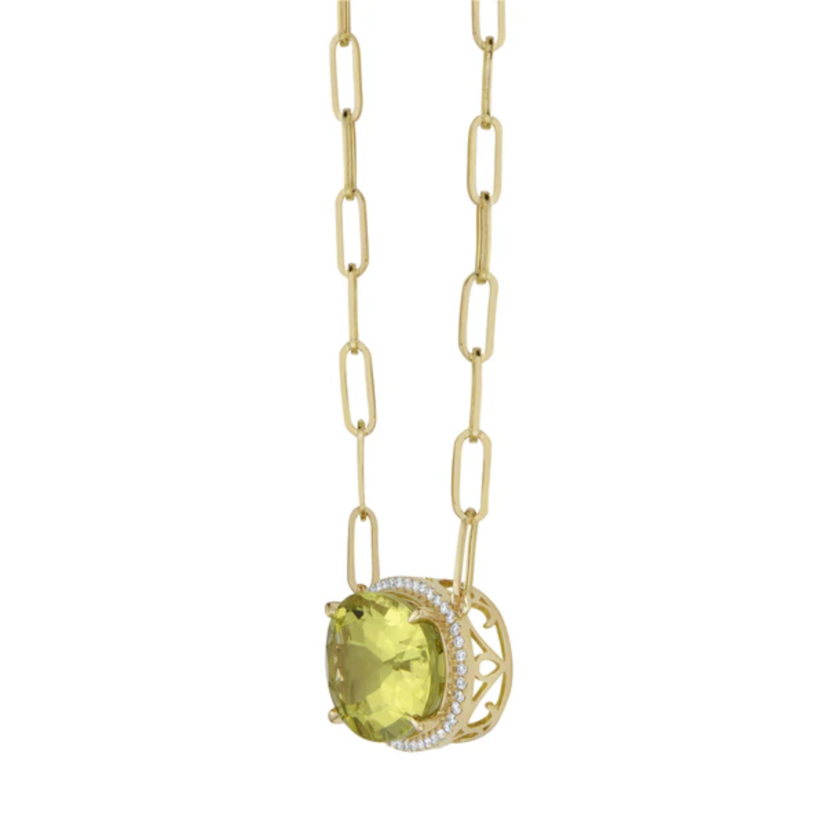 Oval Green Quartz Halo Link Necklace