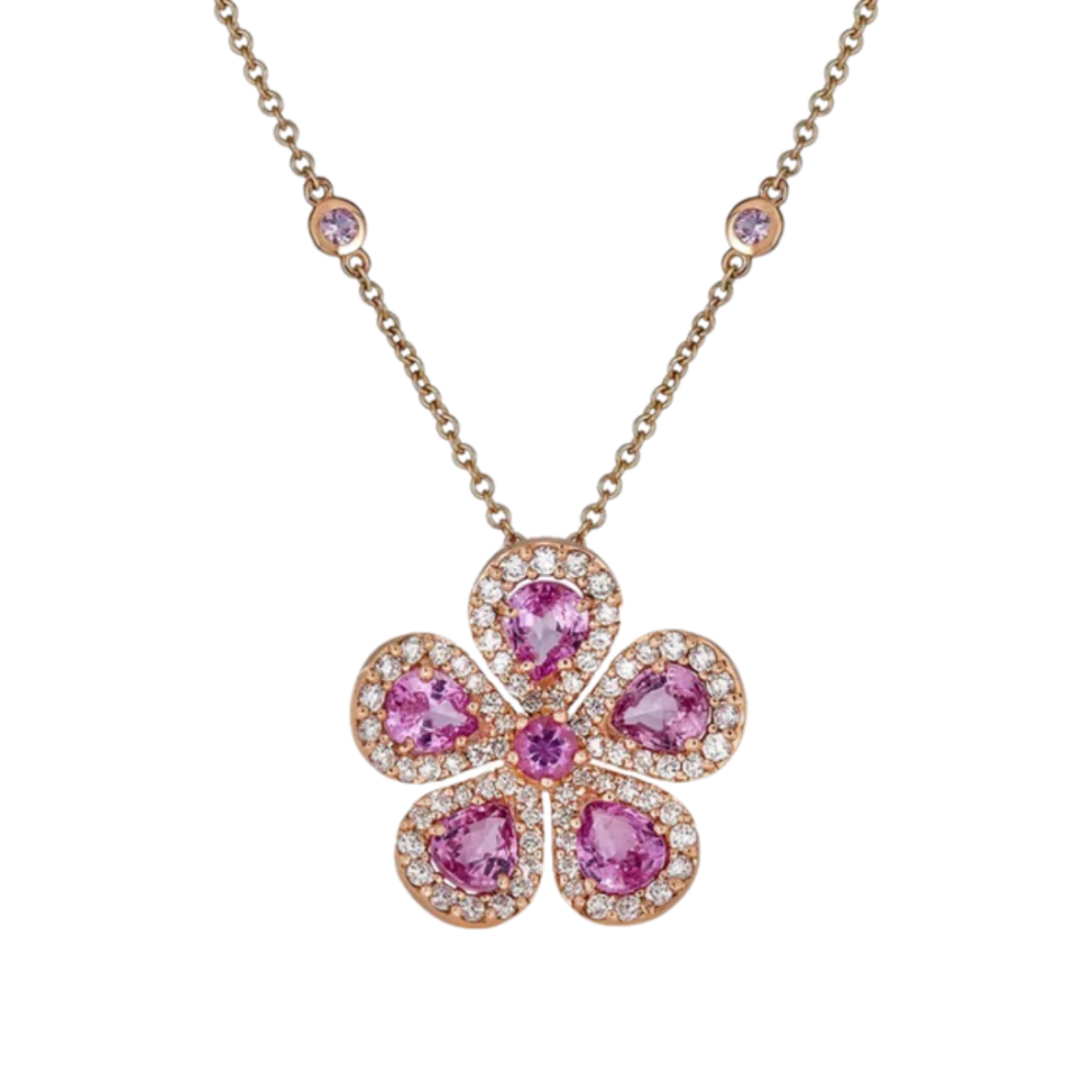 Pink Sapphire Large Flower Necklace