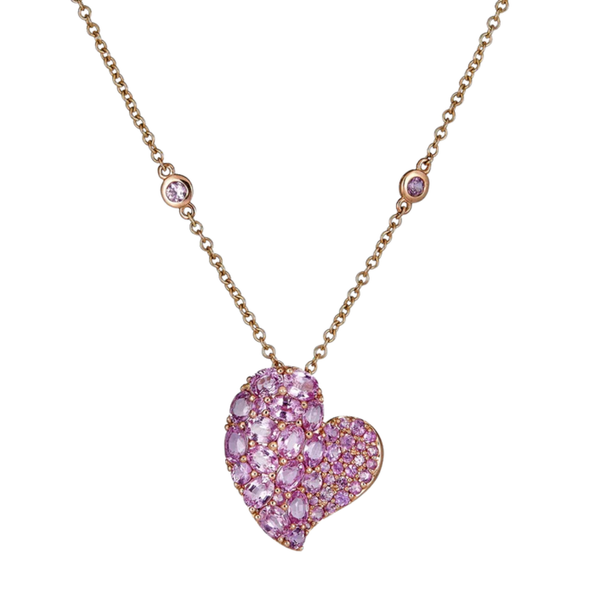 Medium Pink Sapphire Wave Heart Necklace