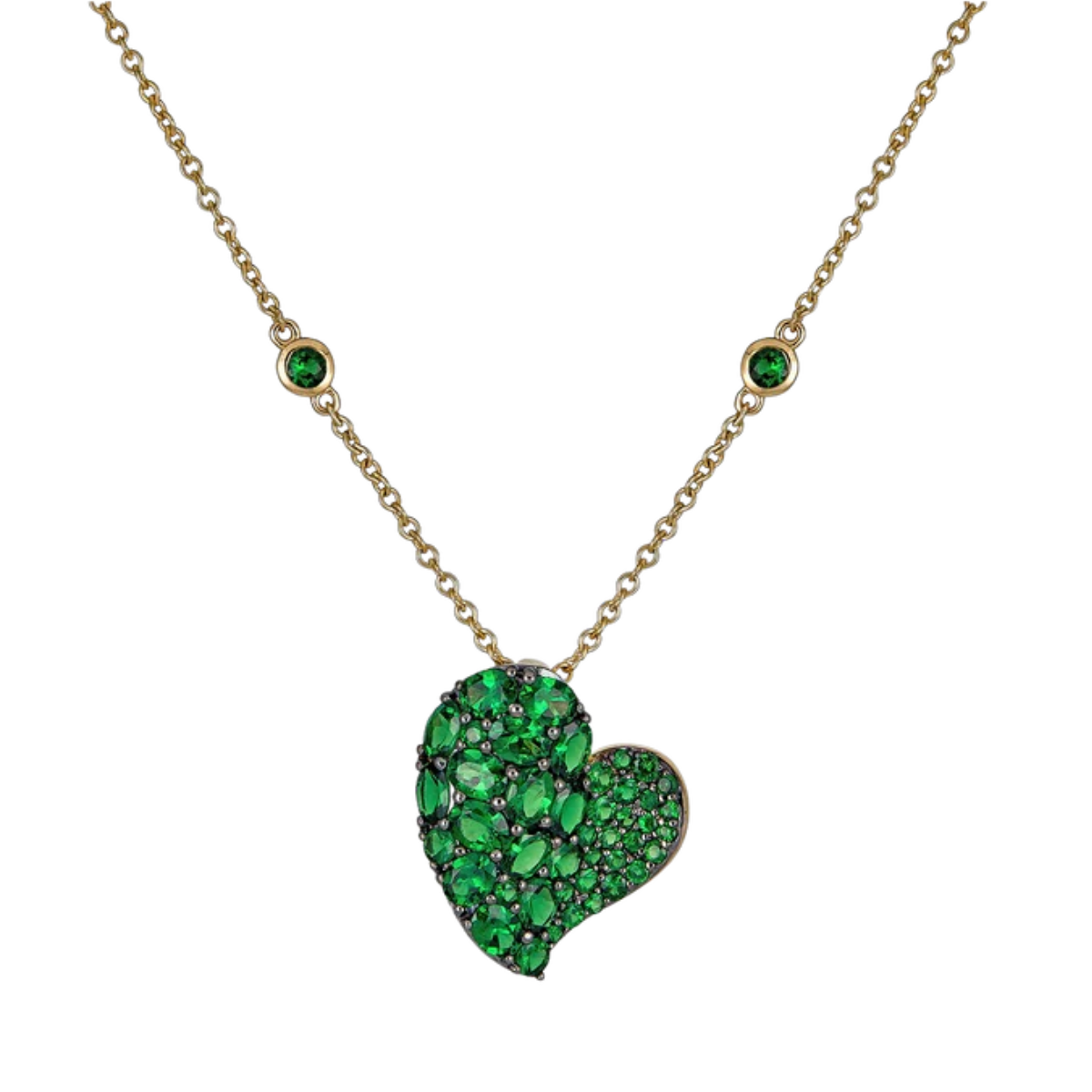 Medium Green Tsavorite Wave Heart Necklace