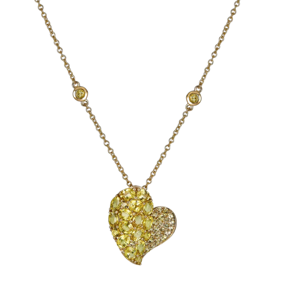 Medium Yellow Sapphire Wave Heart Necklace