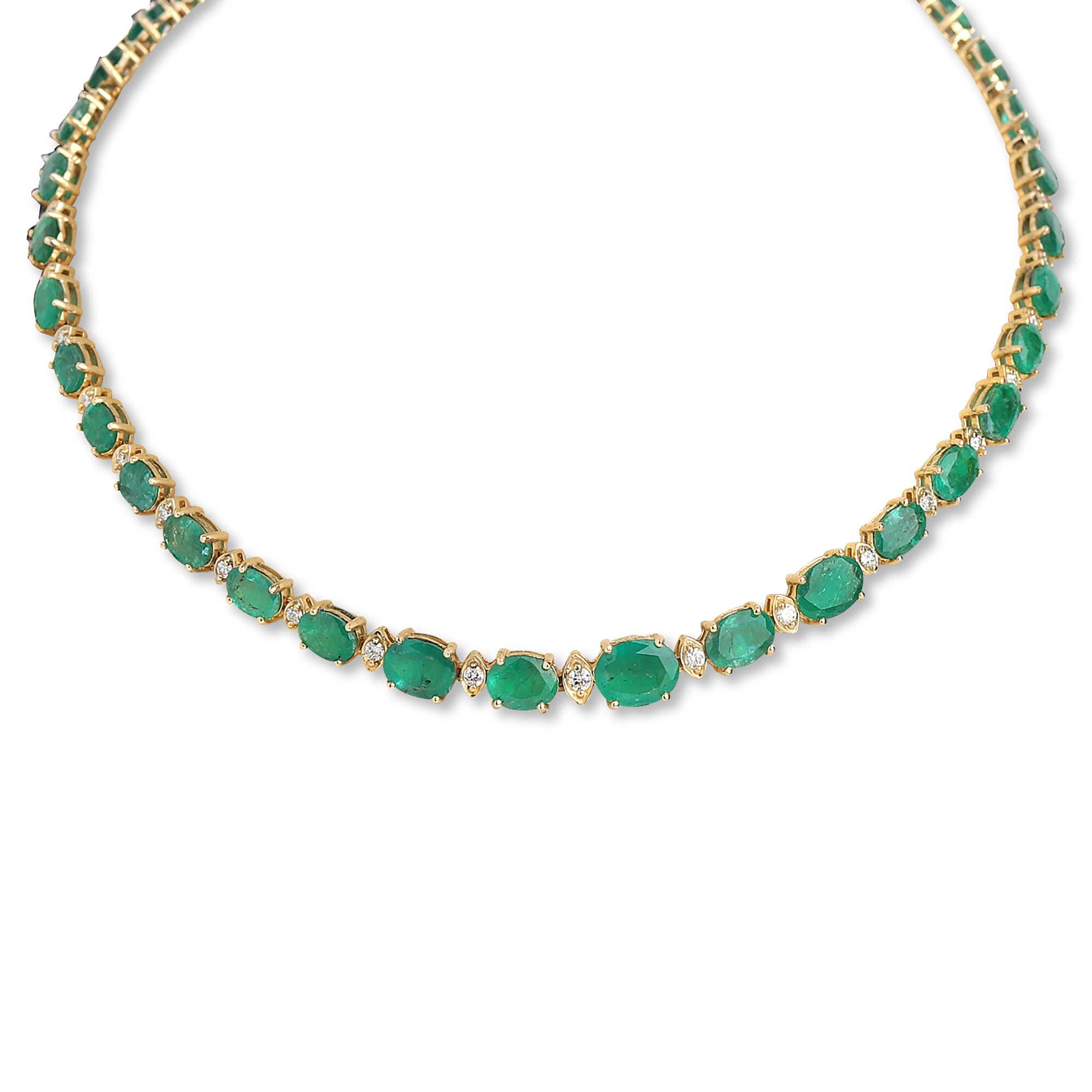 Graduated Oval Emerald and Diamond Tennis Necklace
