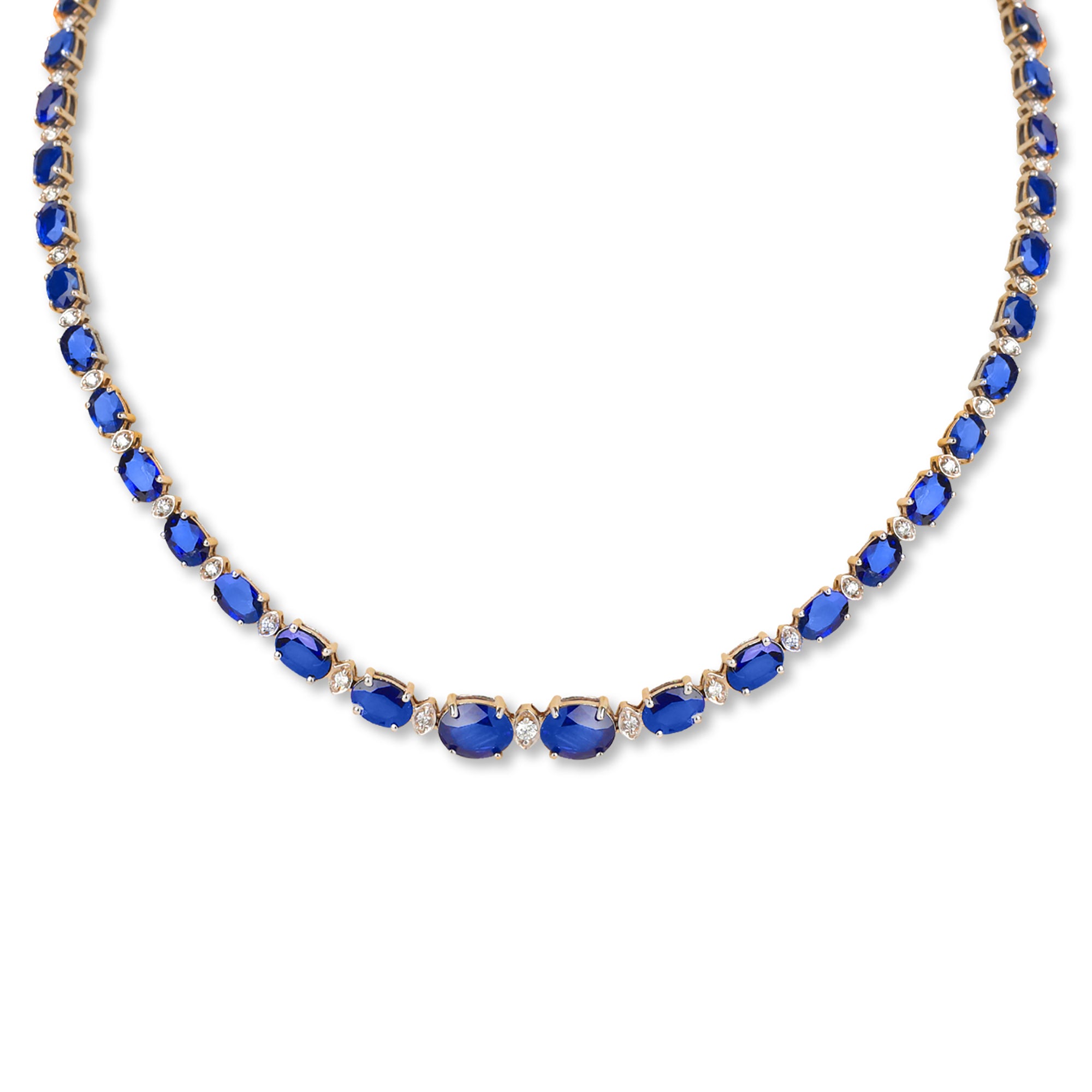 Graduated Oval Sapphire and Diamond Tennis Necklace