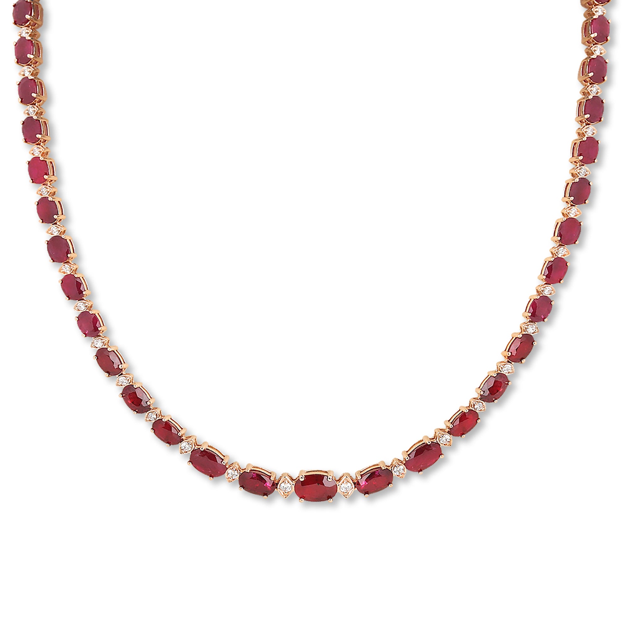 Graduated Oval Ruby and Diamond Tennis Necklace