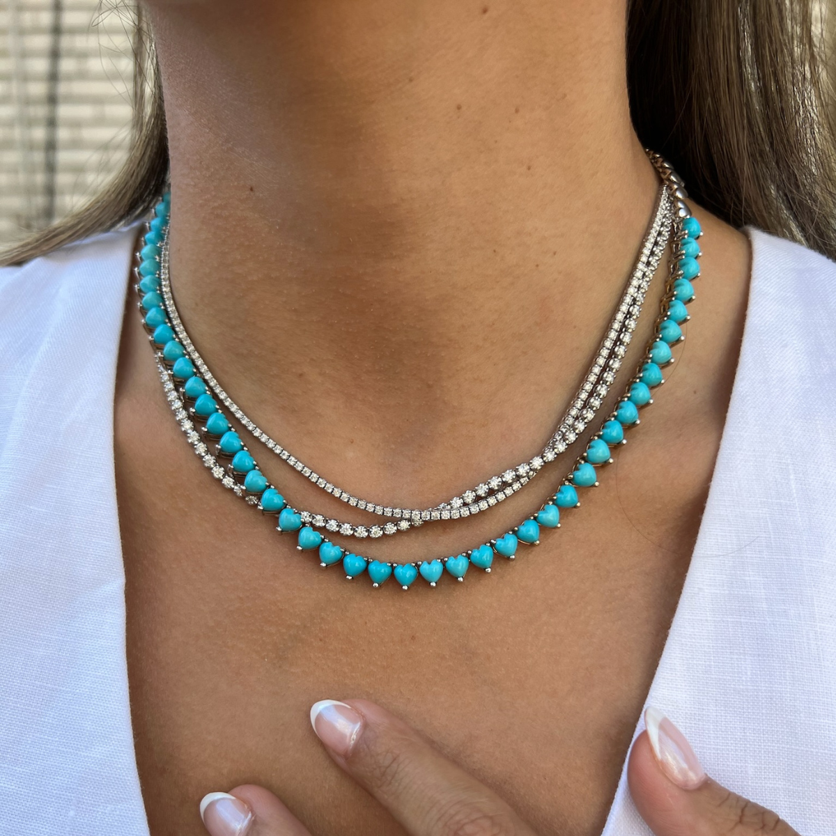 Turquoise Heart Tennis Necklace