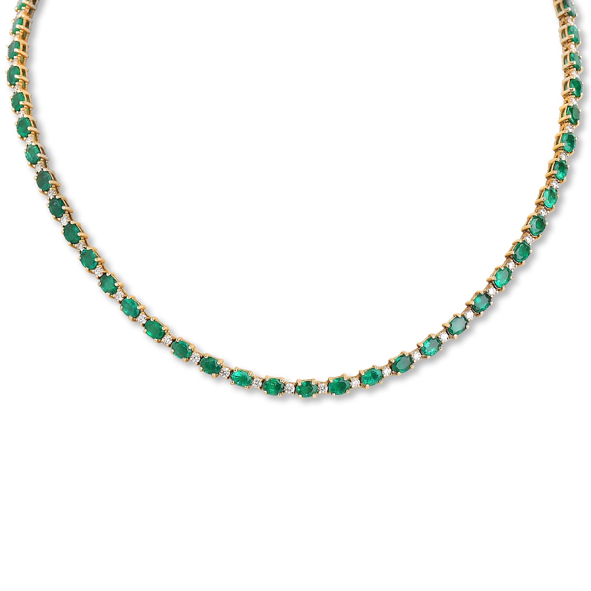 Oval Emerald and Diamond Tennis Necklace
