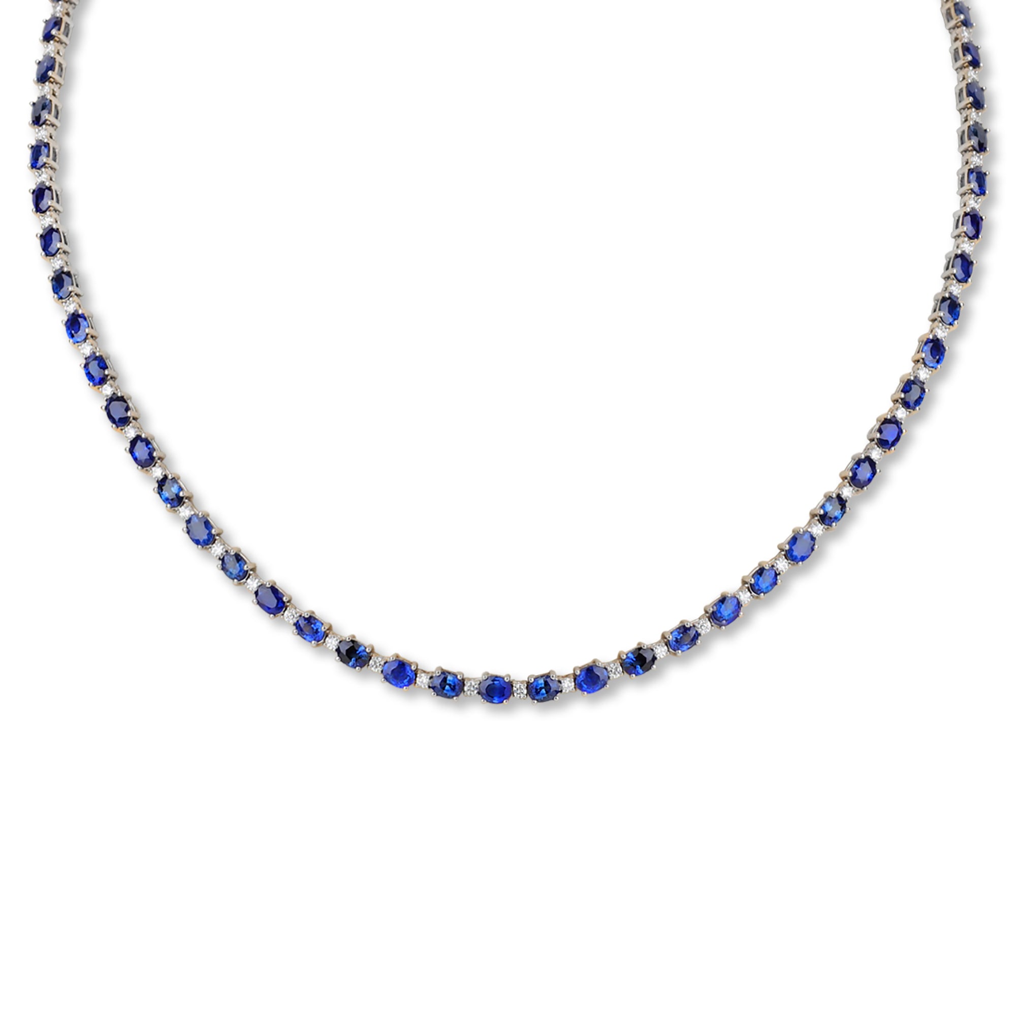 Oval Sapphire Diamond Tennis Necklace