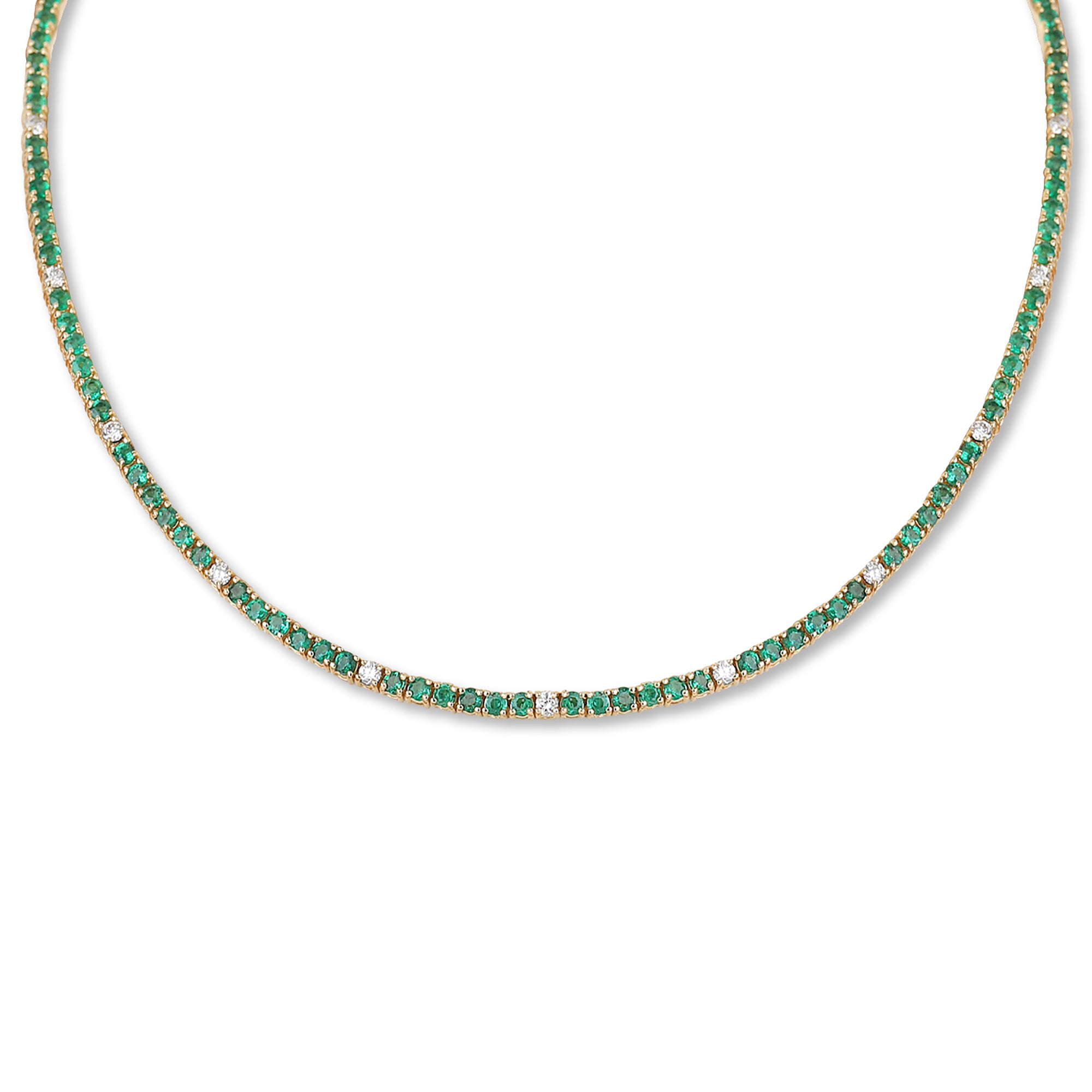 Mini Emerald and Diamond Tennis Necklace