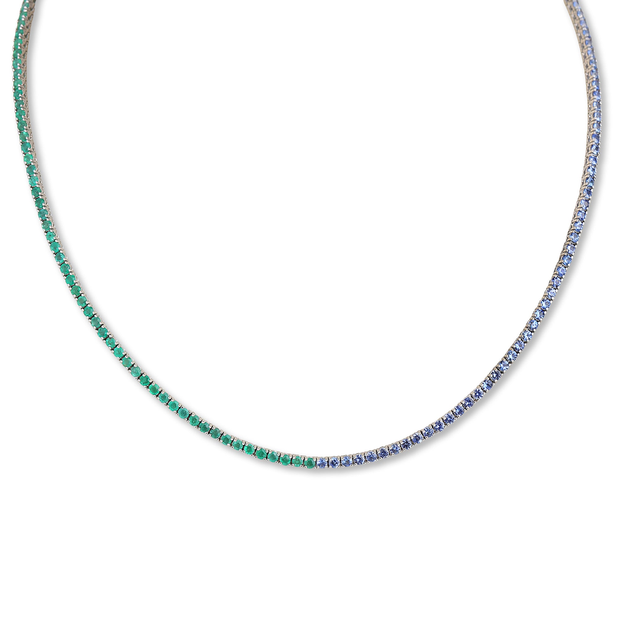 Mini Half Sapphire Half Emerald Tennis Necklace