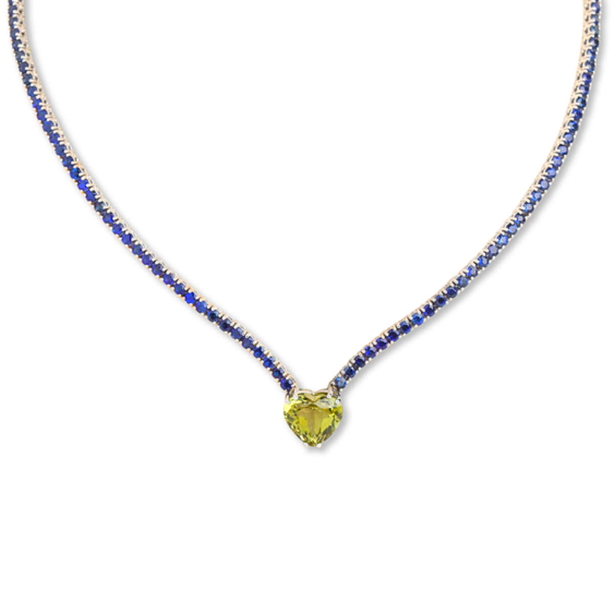 Green Heart Sapphire Tennis Necklace