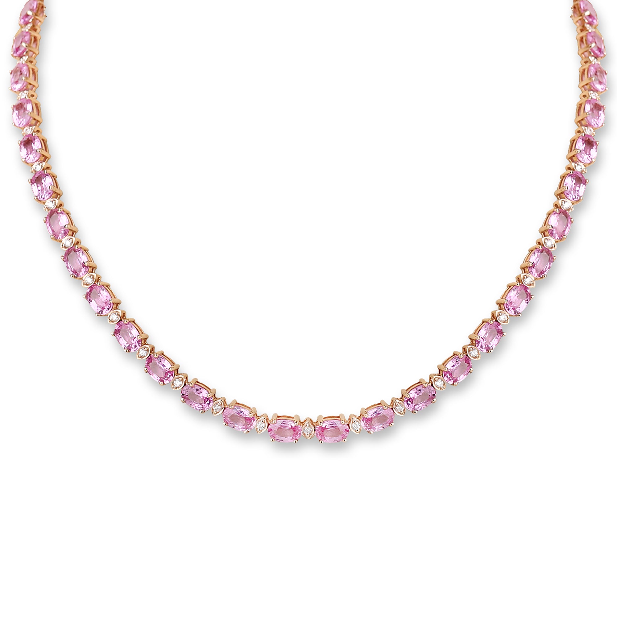 Oval Pink Sapphire and Diamond Tennis Necklace