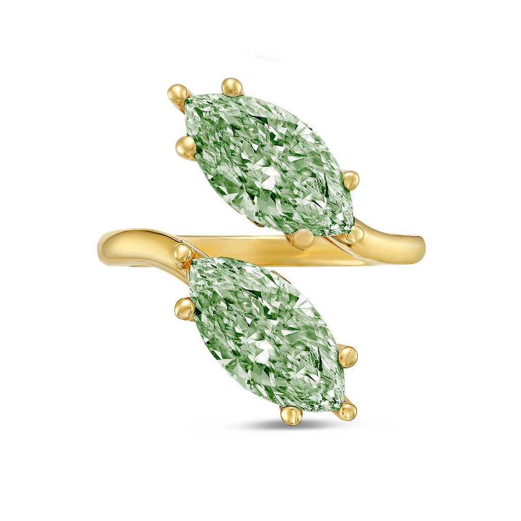 Lab-Grown Green Marquise Toi Et Moi Diamond Ring, 14K Gold
