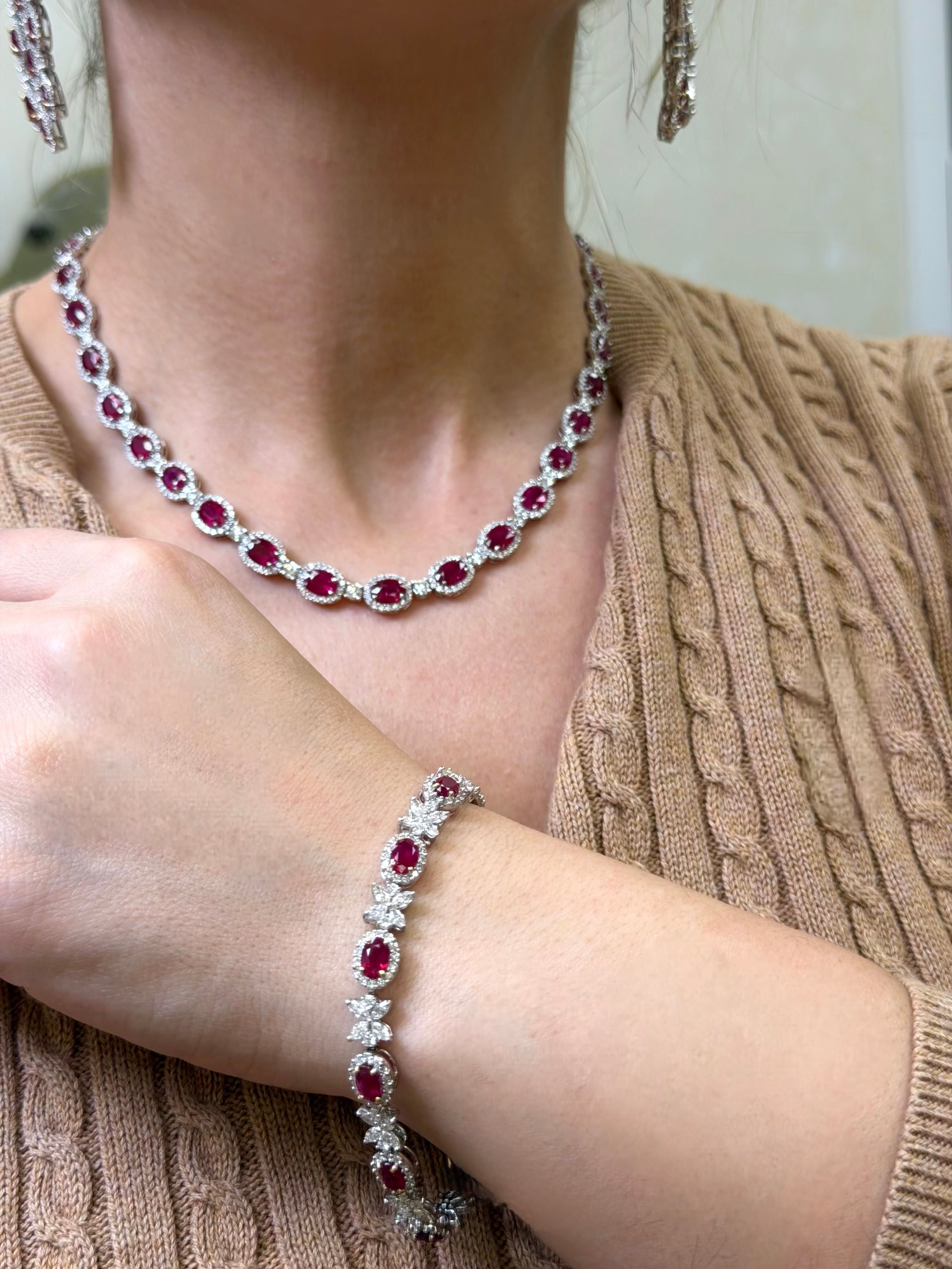 Oval Ruby And Diamond Halo Bracelet
