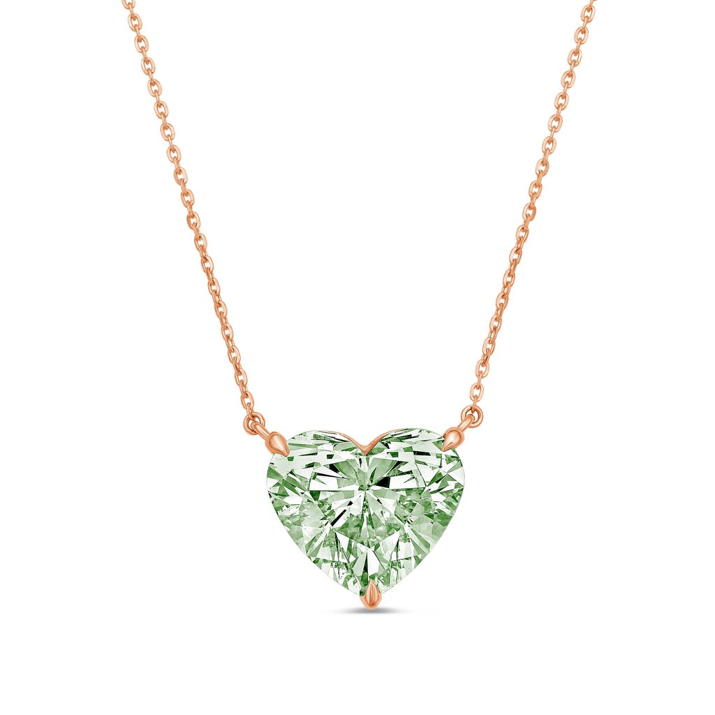 Lab-Grown Green Heart Diamond Solitaire Pendant, 14k Gold
